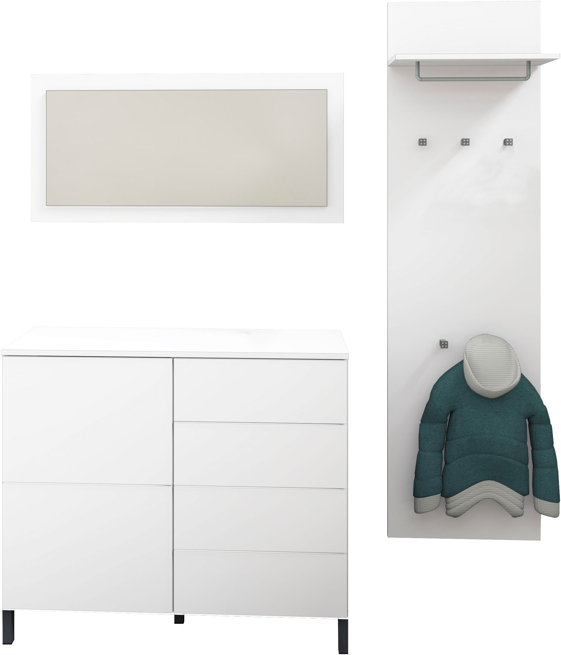 borchardt Möbel Garderoben-Set, (3 St.), Drucköffner (Push-To-Open), höhenverstellbare Einlegeböden