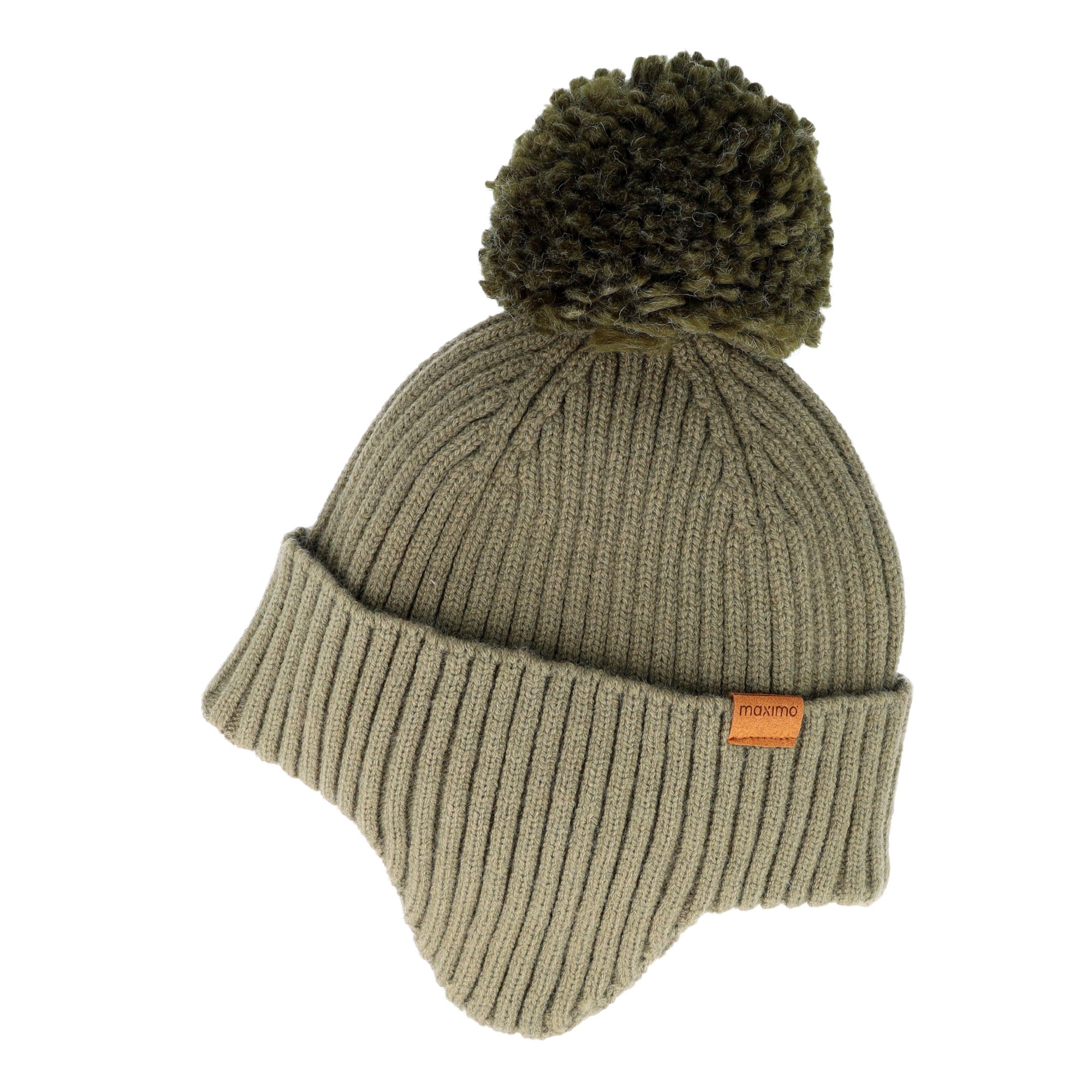 MAXIMO Strickmütze wärmend, breiter Umschlag, Ohrenklappen, Bommel