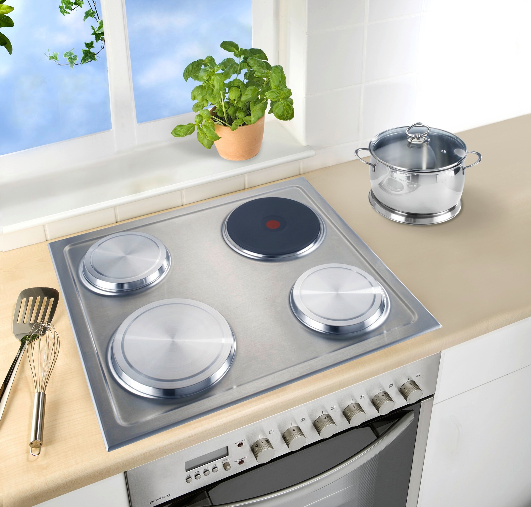 WENKO Herd-Abdeckplatte »Modell Edelstahl«, (Set, 4 tlg., bestehend aus 2x ø 16 cm, 2x ø 20 cm), für Elektroherde, 2 Größen, auch als Topfuntersetzer verwendbar