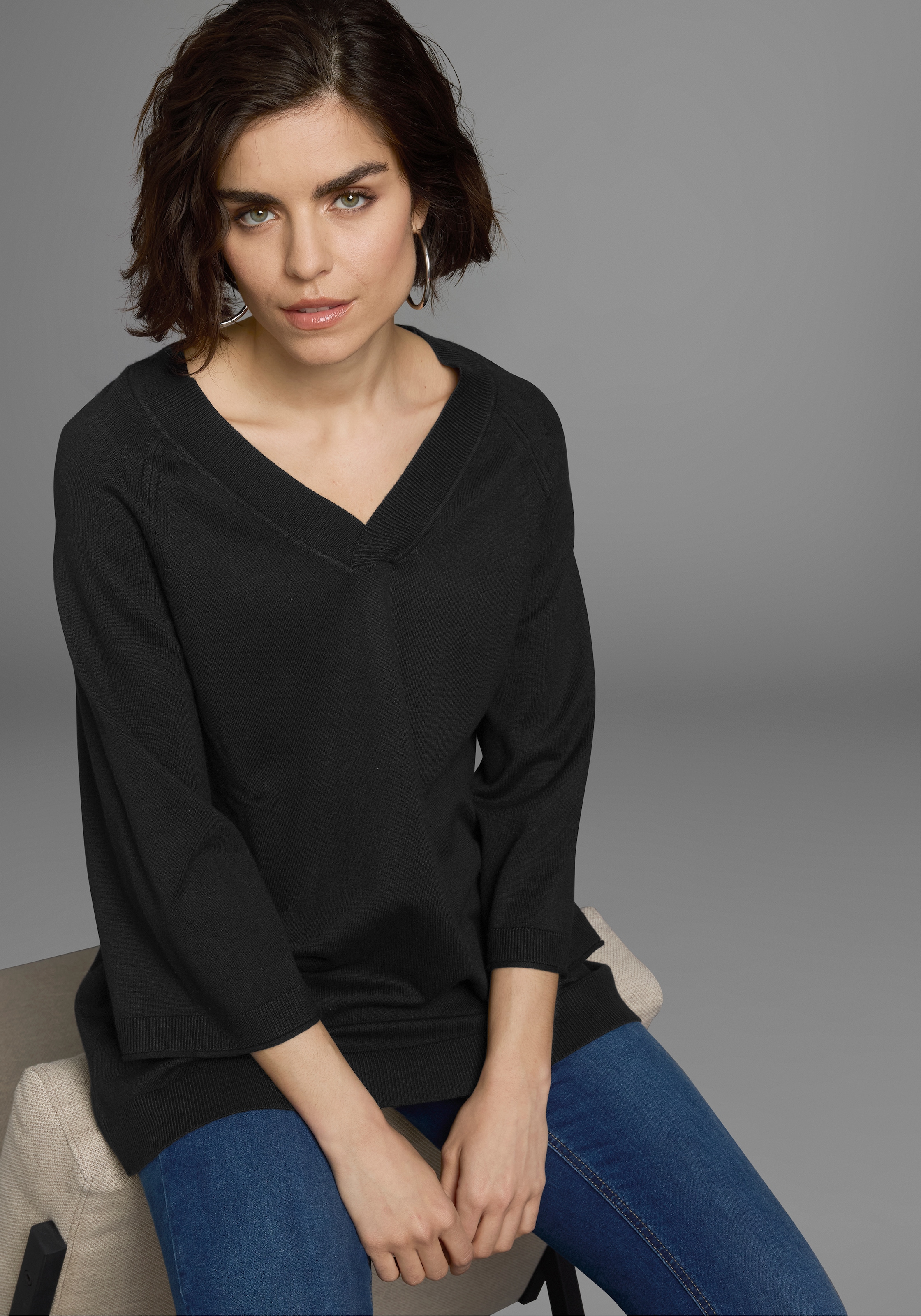 Boysen's V-Ausschnitt-Pullover, in leichter A-Form NEUE FARBE