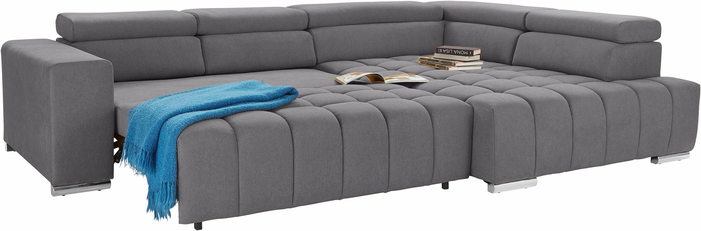 exxpo - sofa fashion Ecksofa »Elias, aktuelle Kreuzsteppung im Sitz, bequem, L-Form«, mit Kopf- bzw. Rückenverstellung, wahlweise mit Bettfunktion