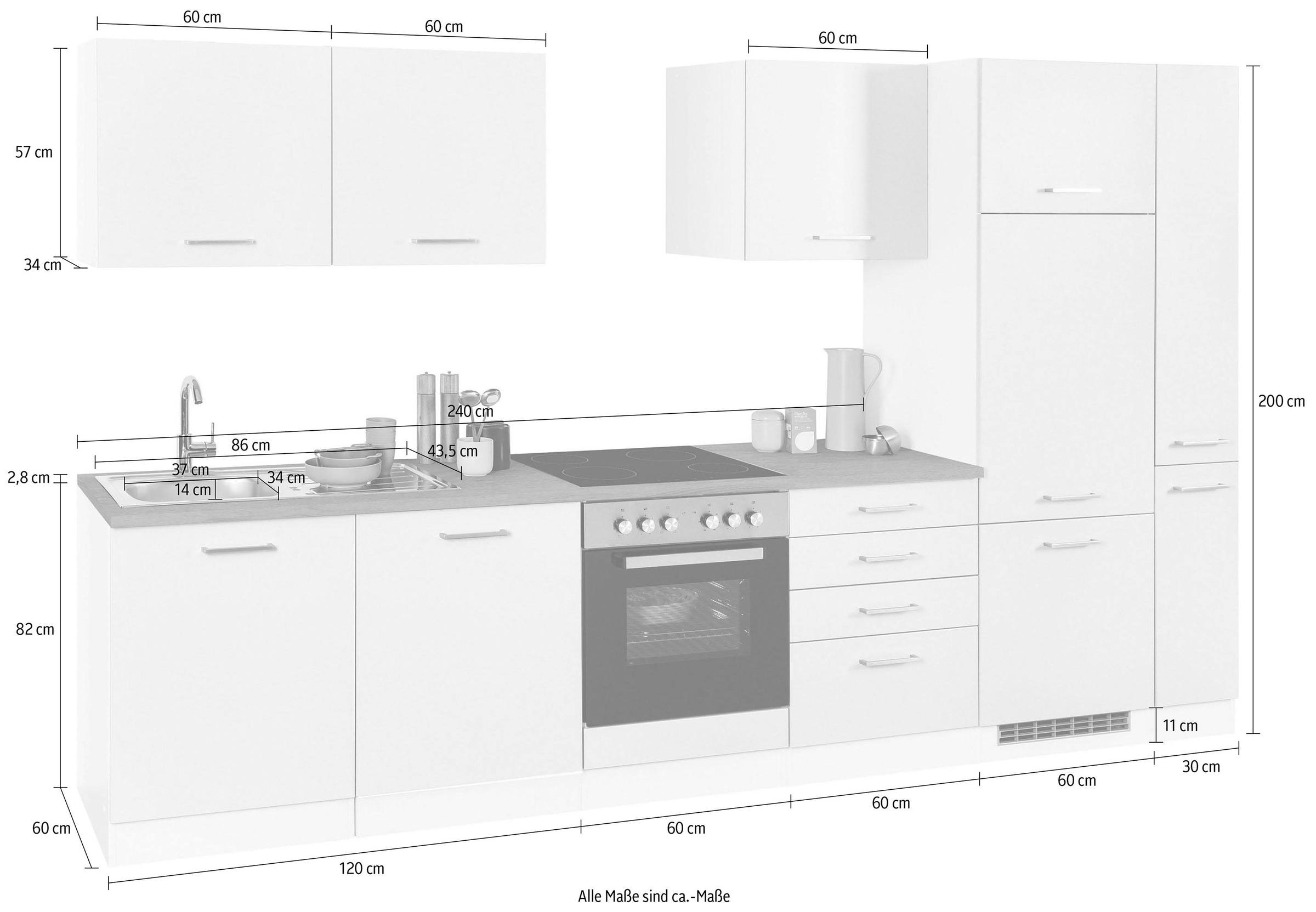 KOCHSTATION Küchenzeile »KS-Visby«, ohne E-Geräte, Breite 330 cm für Kühlschrank