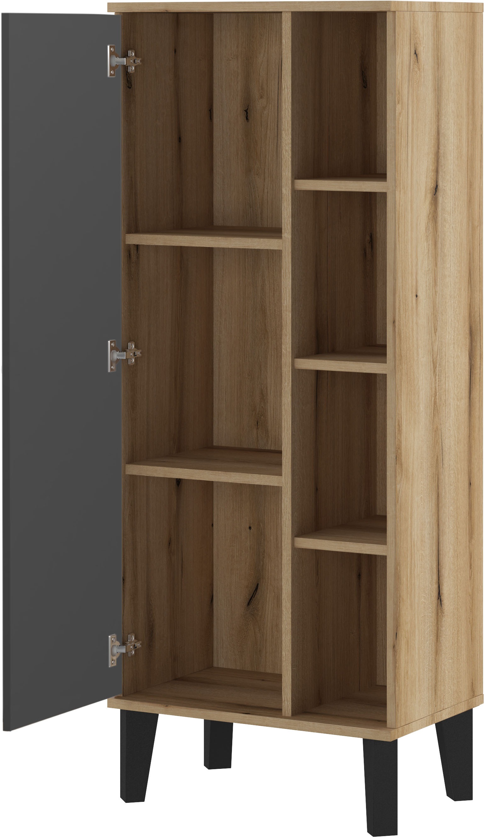 INOSIGN Stauraumschrank »Oslo, Badschrank mit Knopfgriff, Hochschrank im skandinavischen Design«, in der Türfarbe Weiß oder Grau verfügbar, ausreichend Stauraum