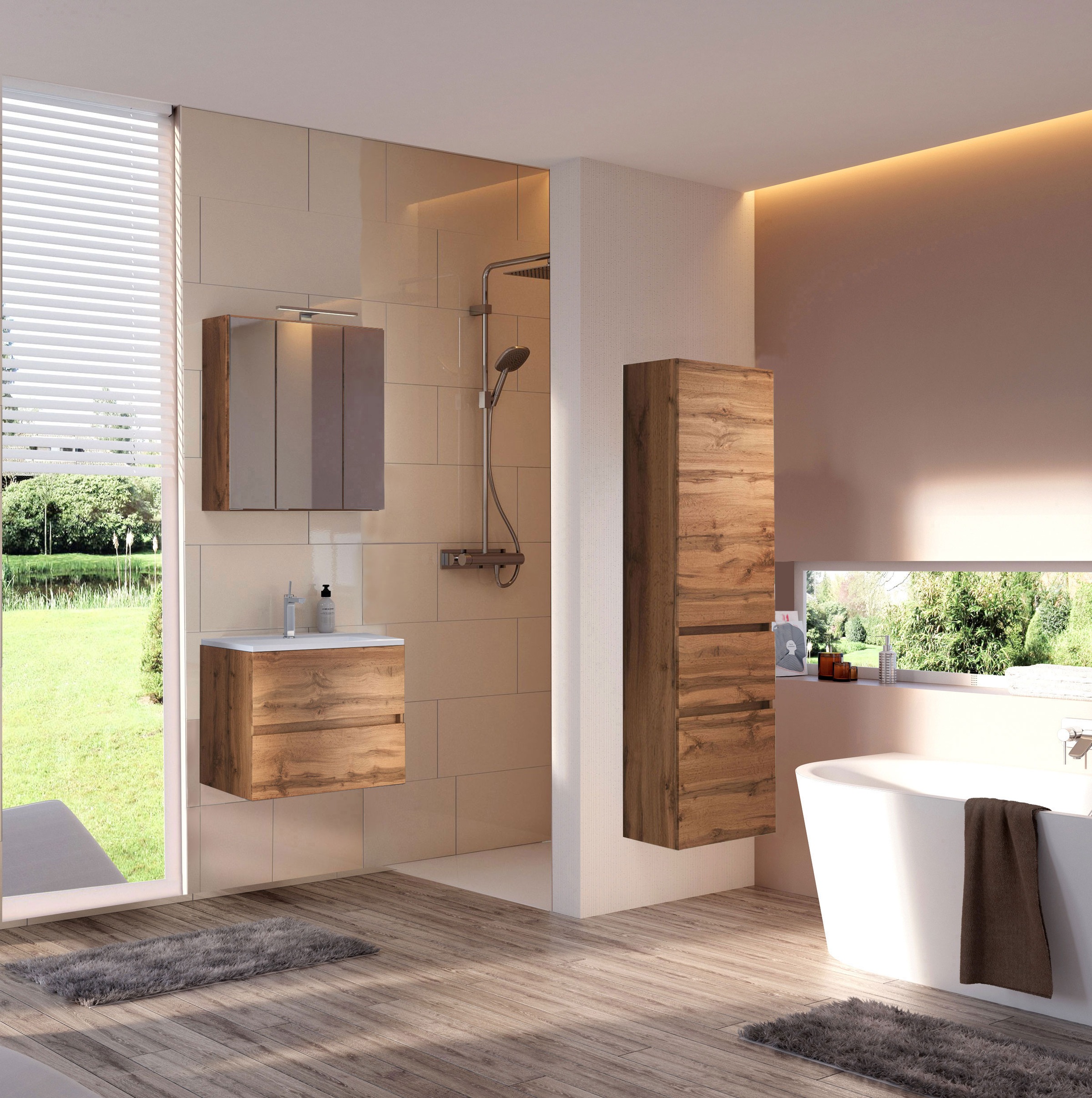 welltime Badmöbel-Set »Welltime Möbel Baabe Waschtisch-Set 3tlg. oder 5tlg. günstig online kaufen