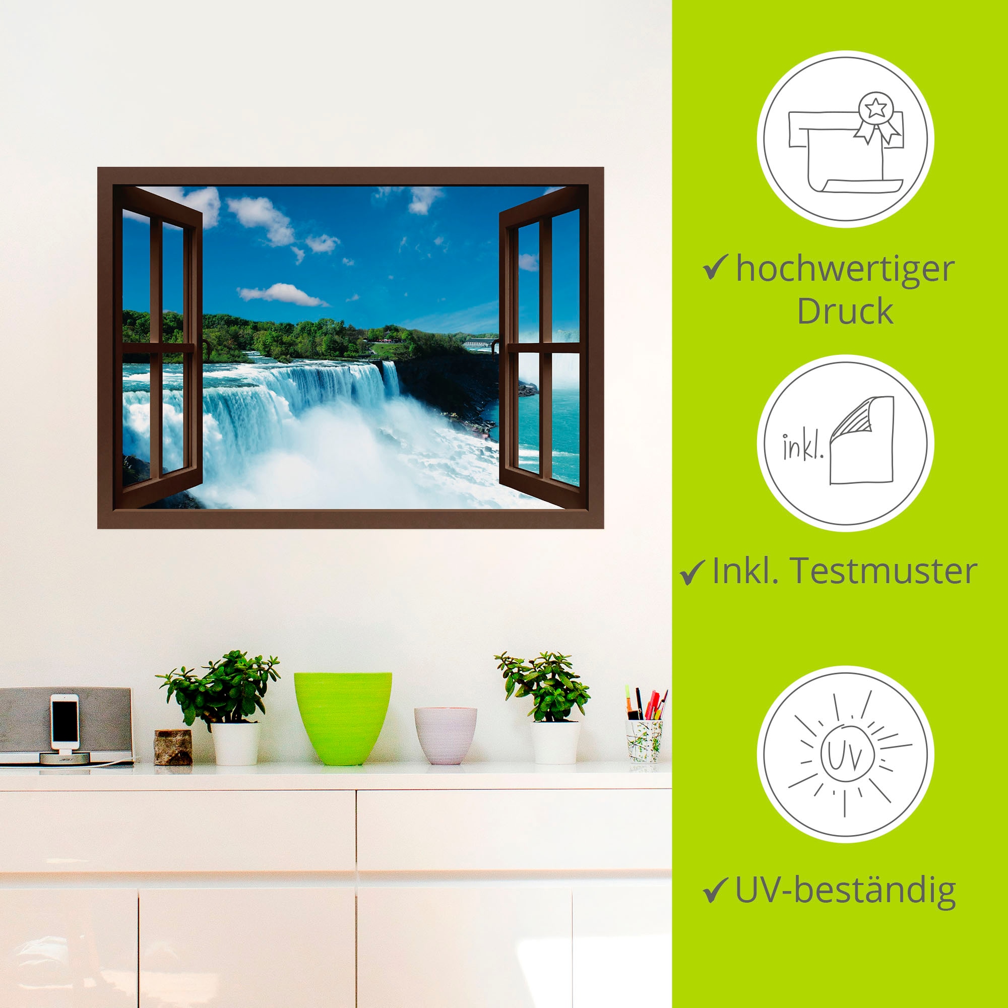 Artland Wandfolie »Fensterblick - Niagara, braun«, Fensterblick, (1 St.), selbstklebend