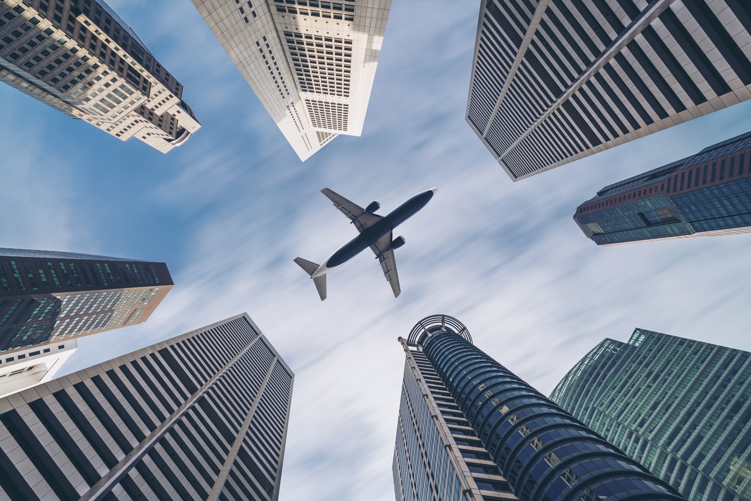 queence XXL-Wandbild »Akustikbild Flugzeug Wolkenkratzer«, Architektonische günstig online kaufen