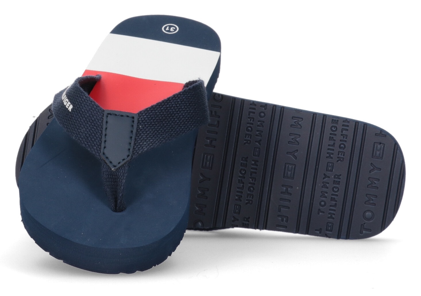 Tommy Hilfiger Zehentrenner »STRIPES«, Sommerschuh, Schlappen, Badeschuh, Poolslides mit Logoaufdruck