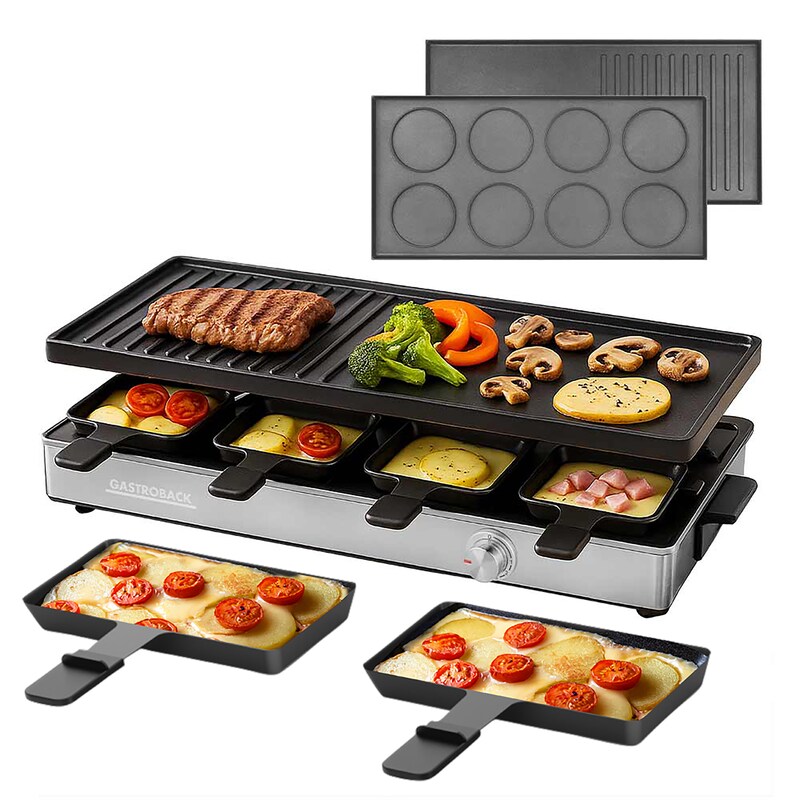 GASTROBACK Raclette »Raclette Grill & Pancake Station« 12 Stk. Raclettepfännchen Silber & Schwarz