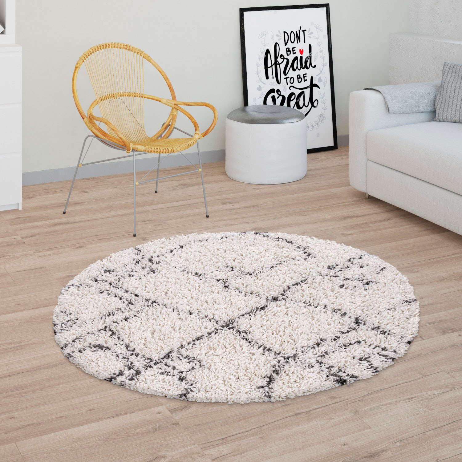 Paco Home Hochflor-Teppich »Kalmar 448«, rund, 44 mm Höhe, Shaggy, Scandi Design, modernes Rauten Muster, weich & kuschelig
