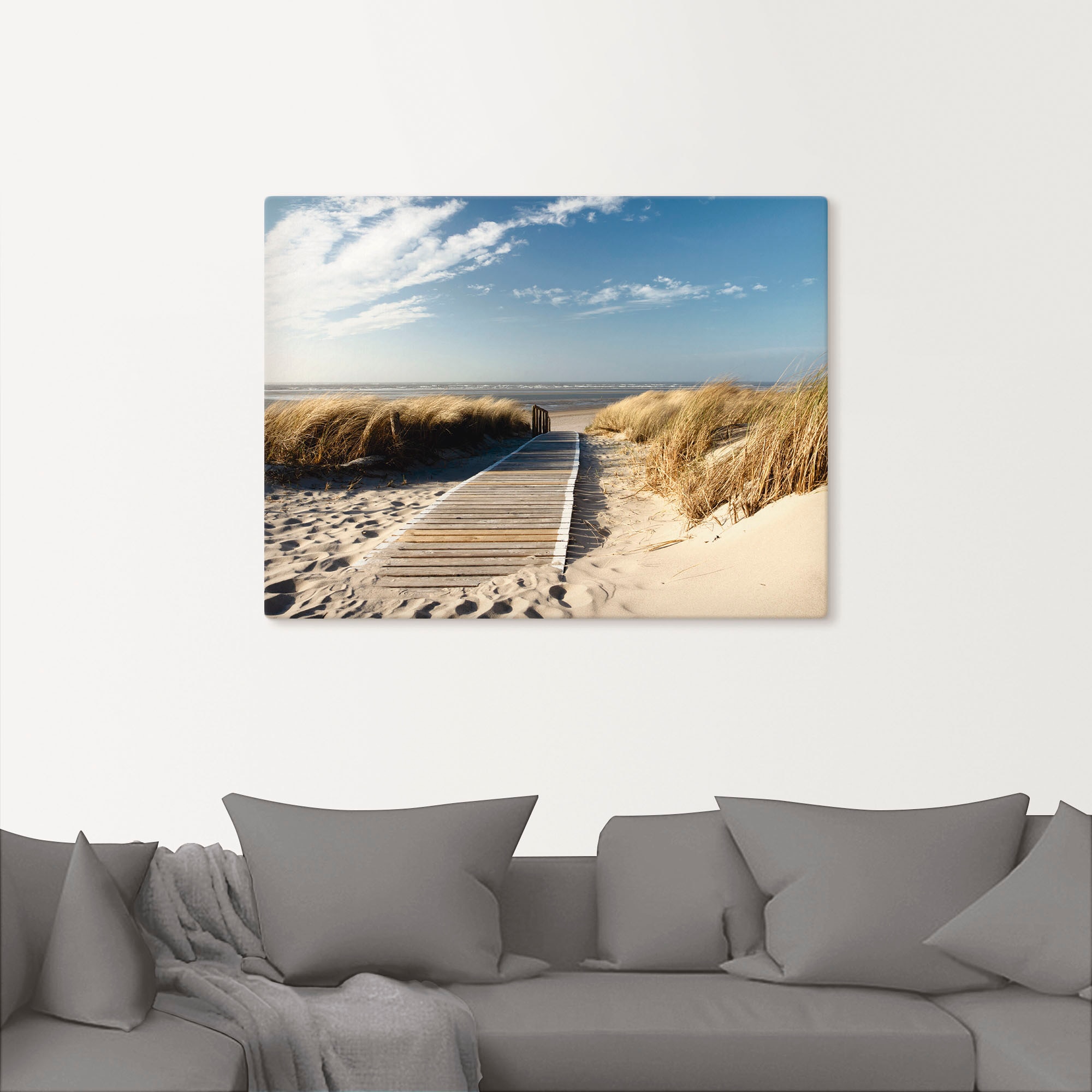 Artland Wandbild »Nordseestrand auf Langeoog - Steg«, Strand, (1 St.), als Alubild, Outdoorbild, Leinwandbild, Wandaufkleber, versch. Größen