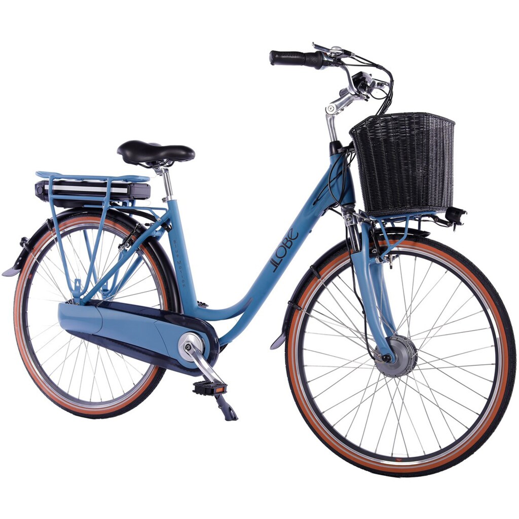 LLobe E-Bike »Blue Motion 2.0, 13,2Ah«, 7 Gang, Shimano, Frontmotor 250 W, (mit Fahrradkorb)