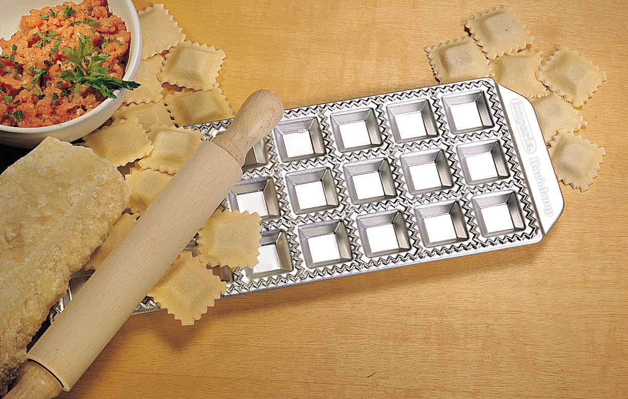 imperia Ravioliform Aluminium, für 24 Ravioli, inkl. Nudelholz, Aluminium