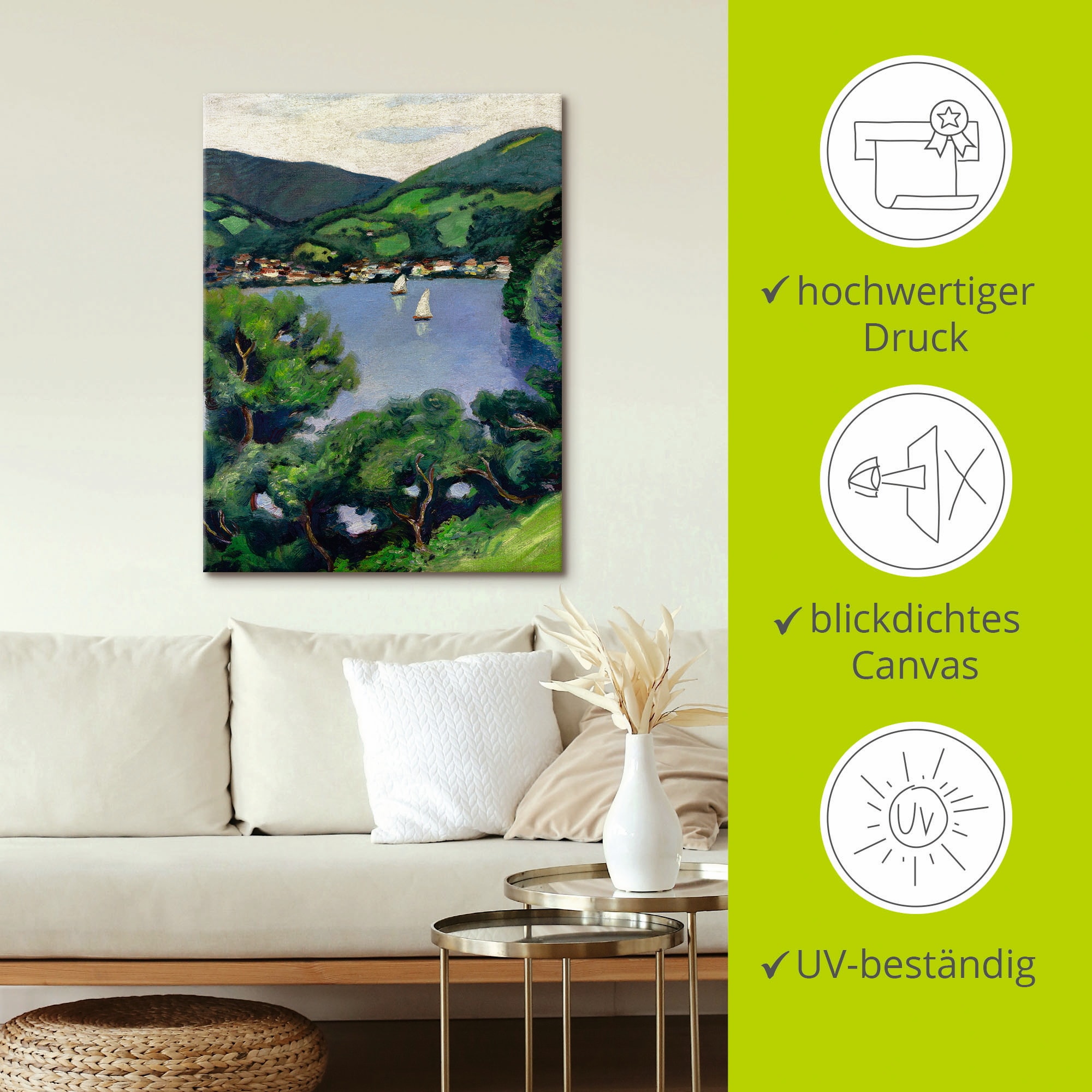 Artland Leinwandbild »Ansicht vom Tegernsee«, Gewässer, (1 St.), auf Keilrahmen gespannt