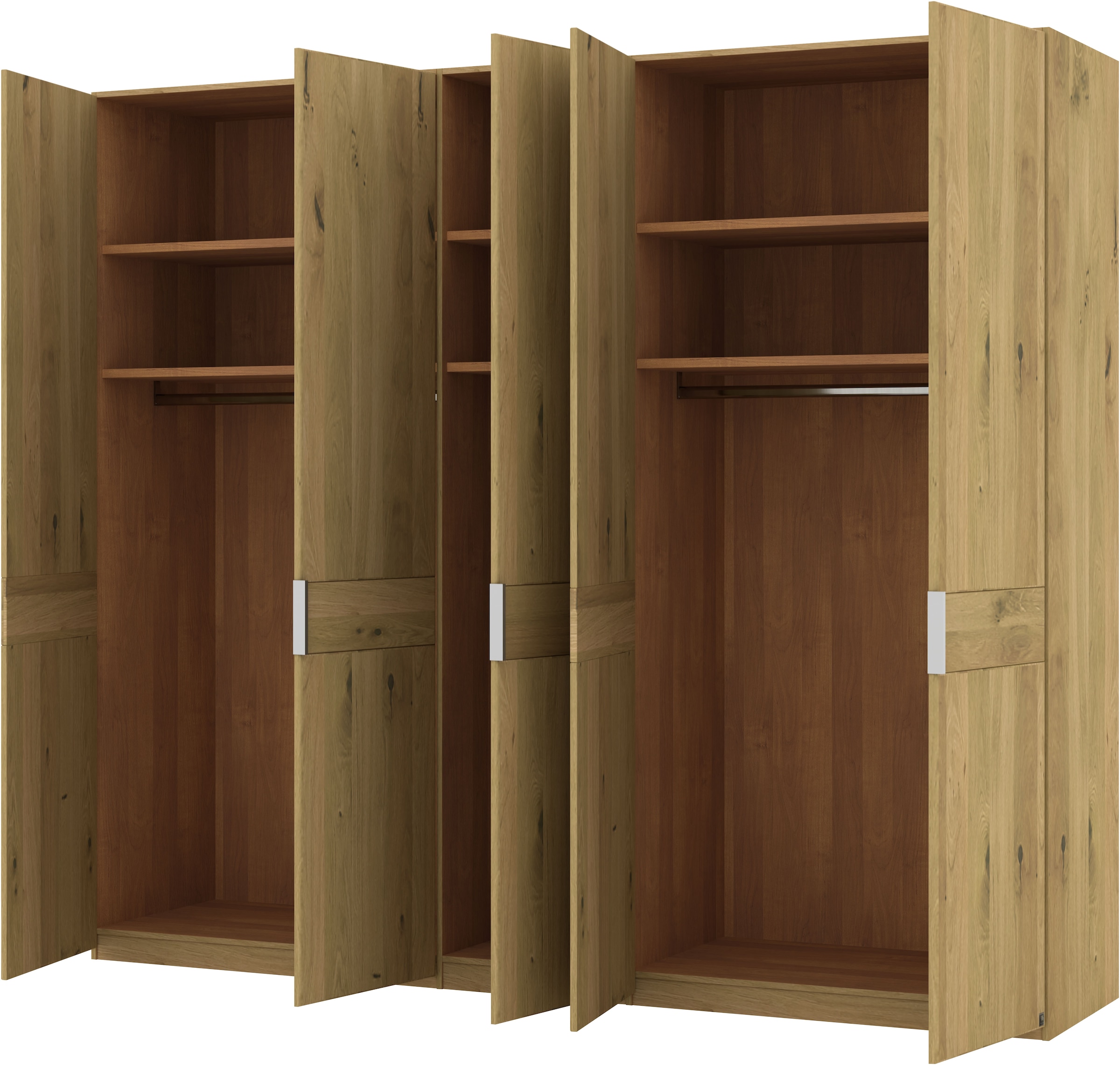 Musterring Drehtürenschrank »Savona, Kleiderschrank, Schrank, Garderobe, teilmassiv Eiche«, (mit Türdämpfern, in 5 Breiten & 2 Höhen, extra Böden, MADE IN GERMANY), Türen in Bianco-Eiche massiv, mit Querriegel, verschiedene Größen