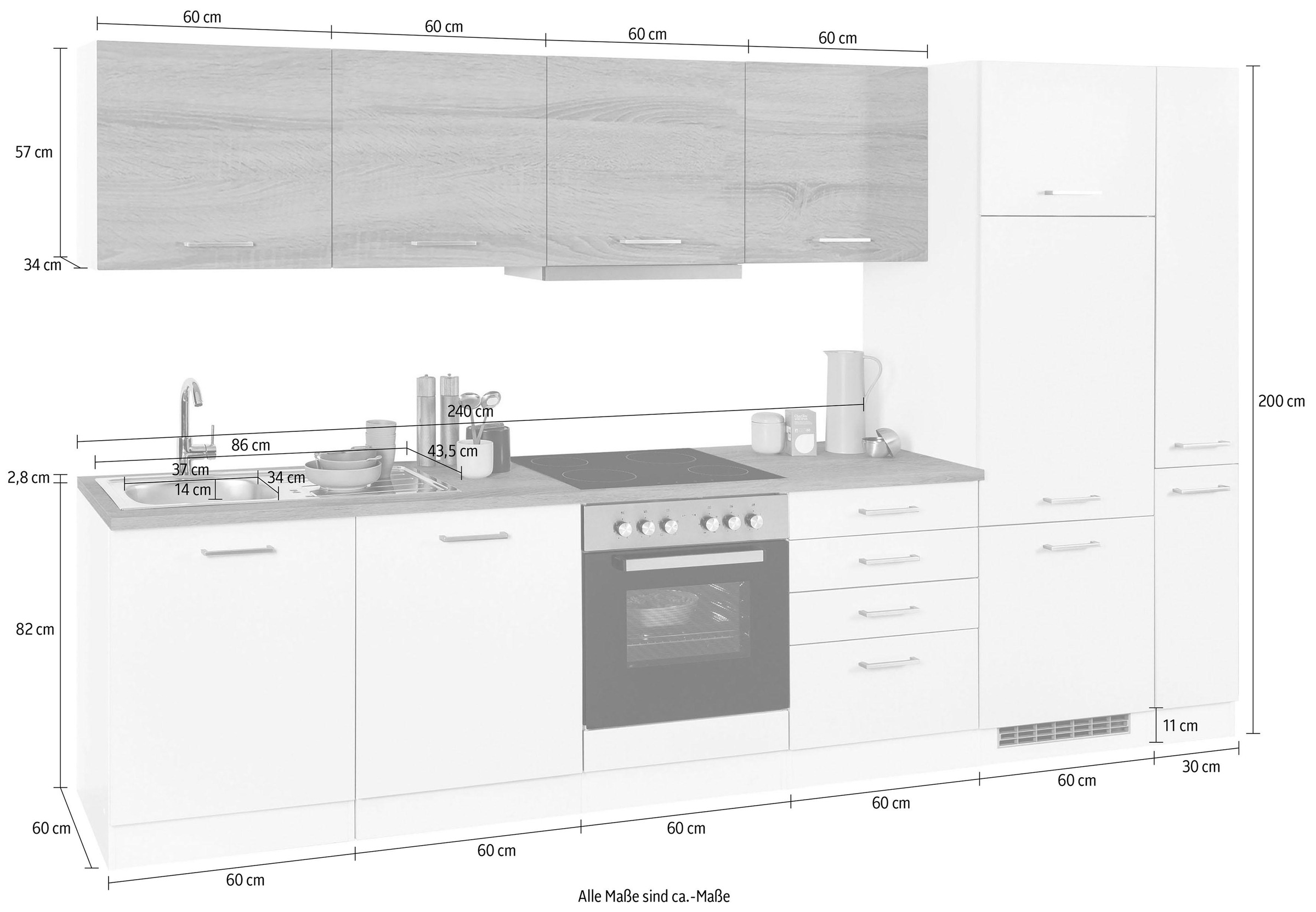 KOCHSTATION Küchenzeile »KS-Visby«, mit E-Geräten, Breite 330 cm inkl. Kühlschrank und Geschirrspüler