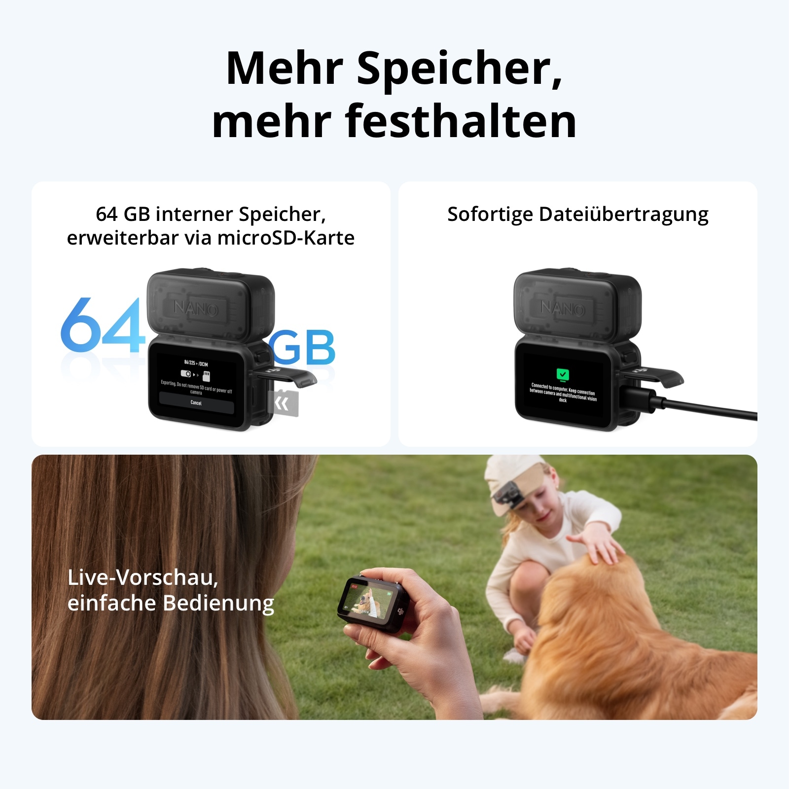 DJI Camcorder »DJI Osmo Nano Standard Combo (64GB)« 4K Ultra HD Bluetooth