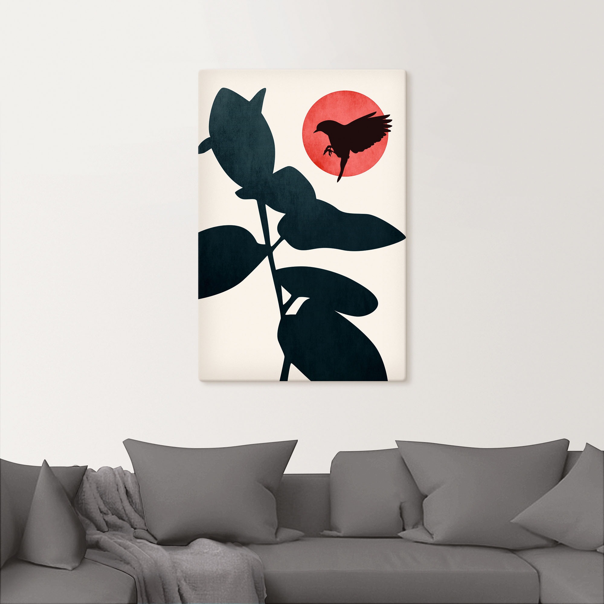 Artland Leinwandbild »Japanischer Vogel«, Blätterbilder, (1 St.), auf Keilrahmen gespannt