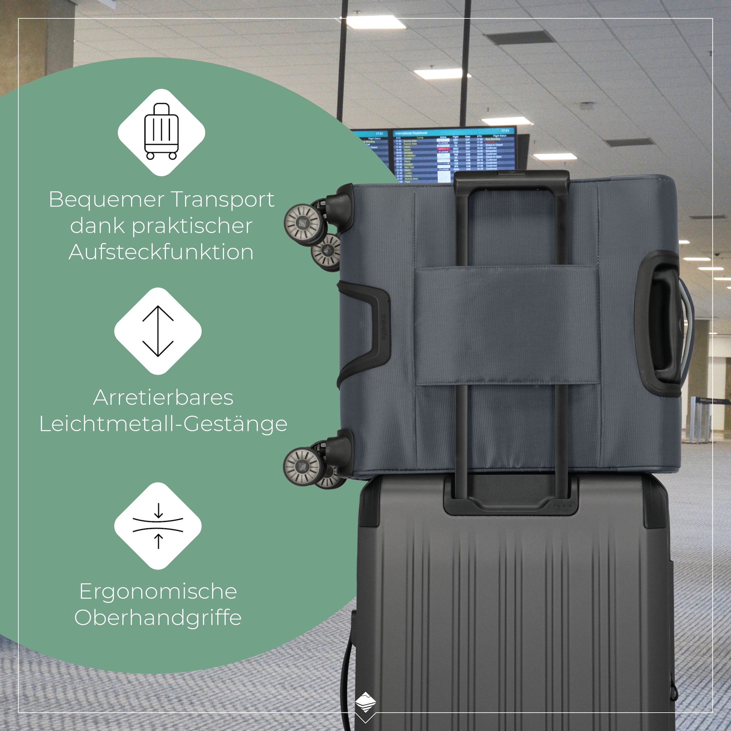 travelite Handgepäck-Trolley »JETPACK Max 4 Cabin, konzip. für Lufthansa, Austrian Airlines & Swiss«, 4 Rollen, Weichgepäck-Koffer Handgepäck für die meisten gängigen Airlines