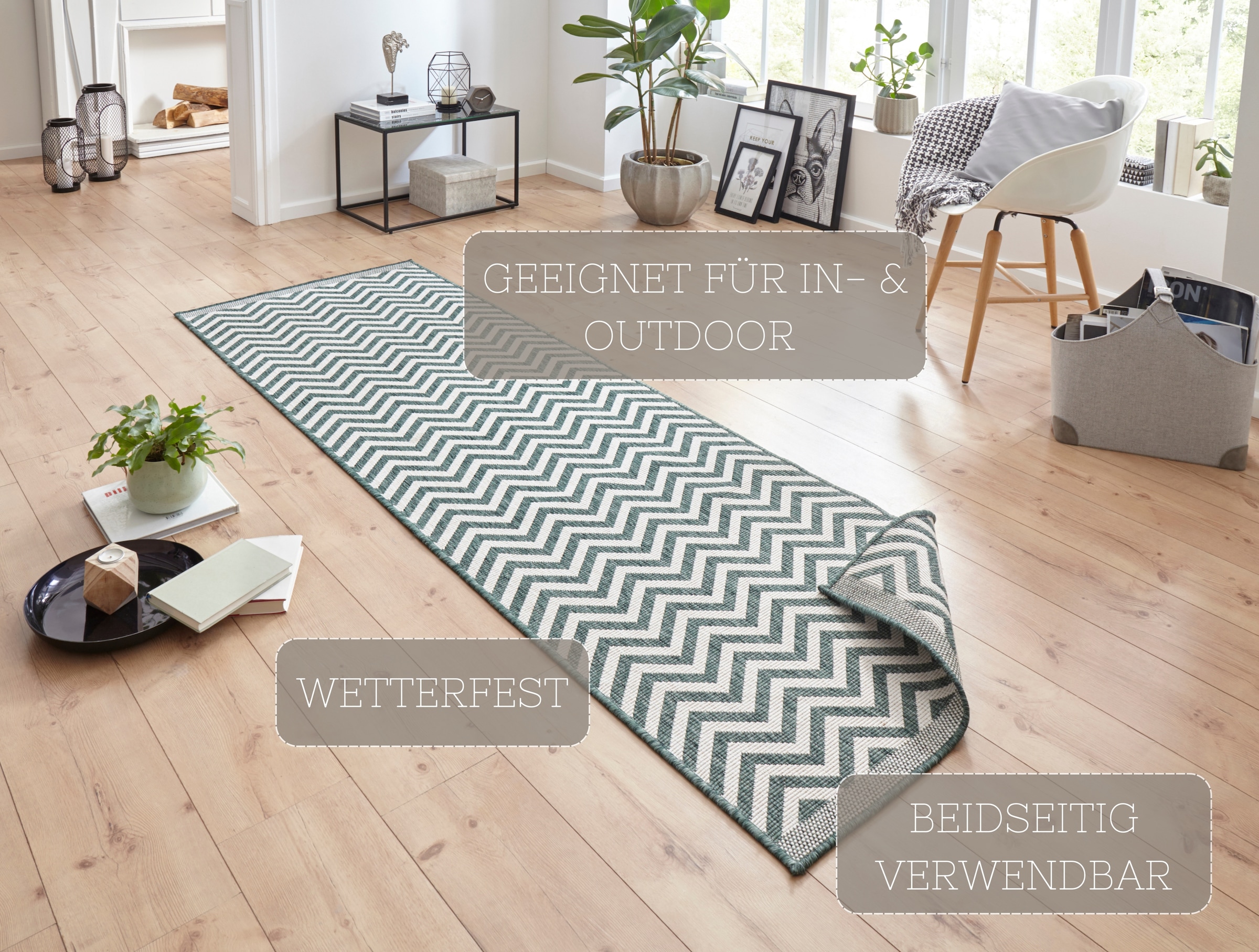 NORTHRUGS Teppich »Palma Wendeteppich«, rechteckig, 5 mm Höhe, In-& Outdoor, Wetterfest, Balkon, Läufer, Wohnzimmer, Wasserfest