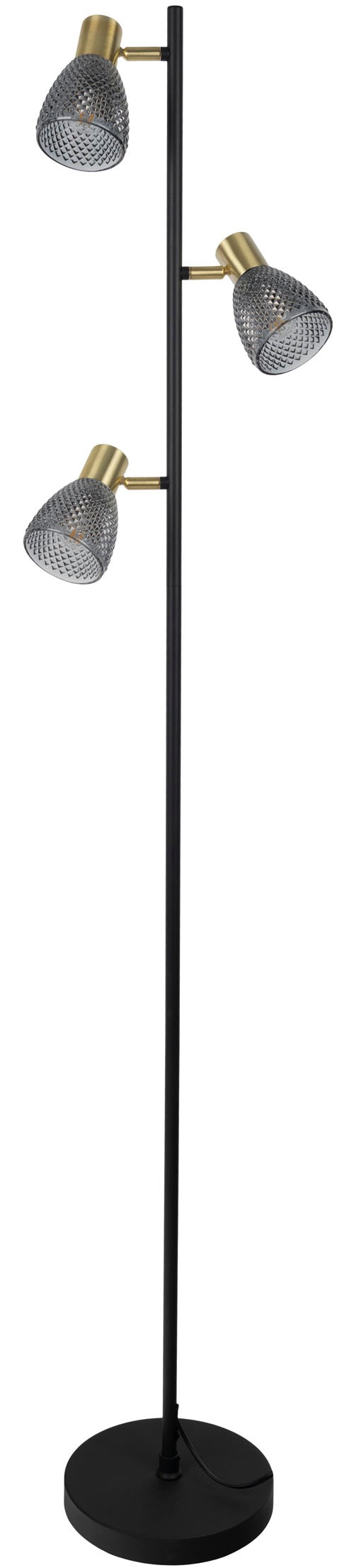 näve Stehlampe »Lindita« E14 1 Stk. 3er Spot, Relief-Glasschirm smokey, Gestell messing matt, 3x E14 exkl.