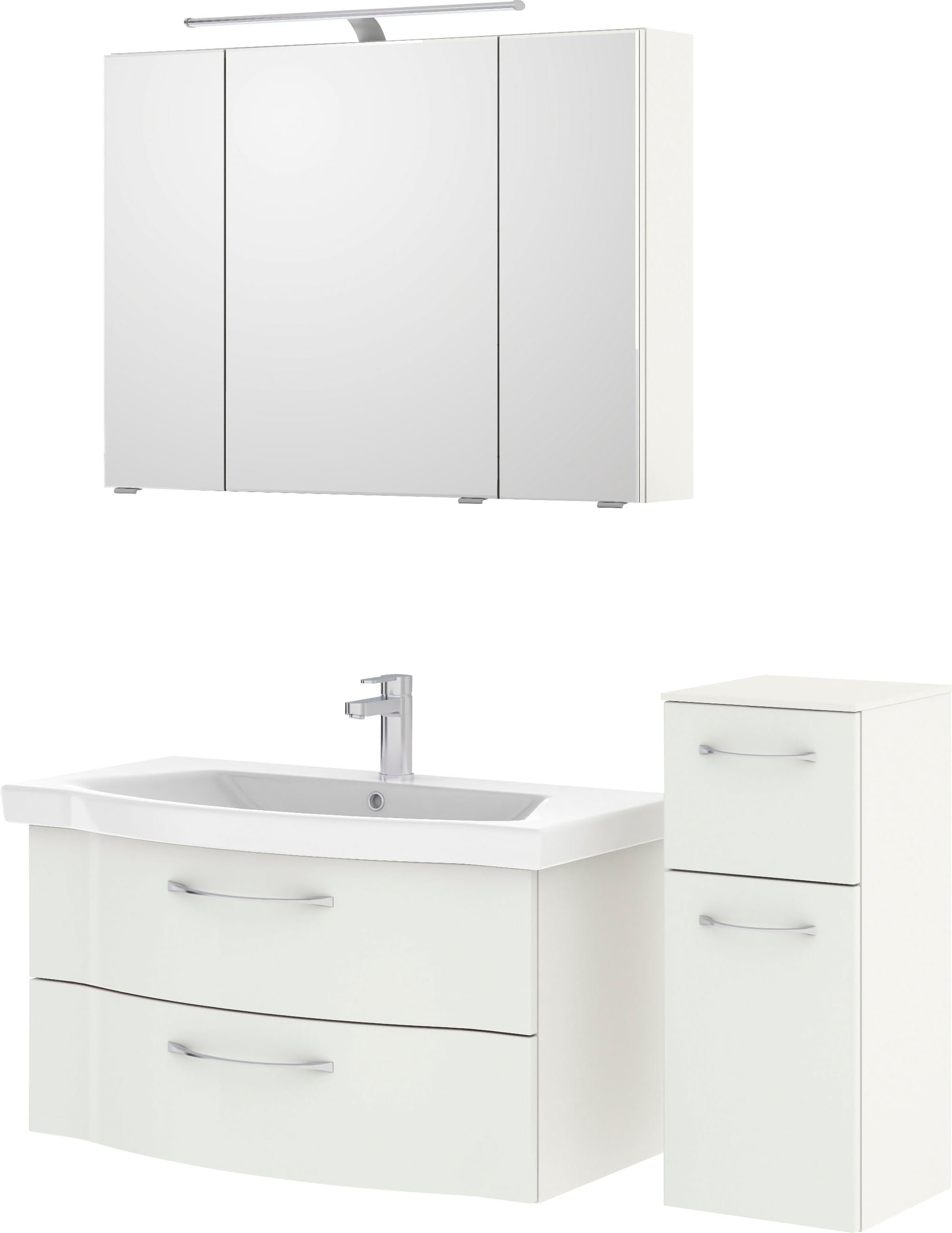 Saphir Badmöbel-Set »6005 Sprint 3-teilig, Keramik-Waschtisch mit LED-Spiegelschrank«, (4 St.), Unterschrank, inkl. Türdämpfer, 4 Türen, 3 Schubladen, Bad-Set