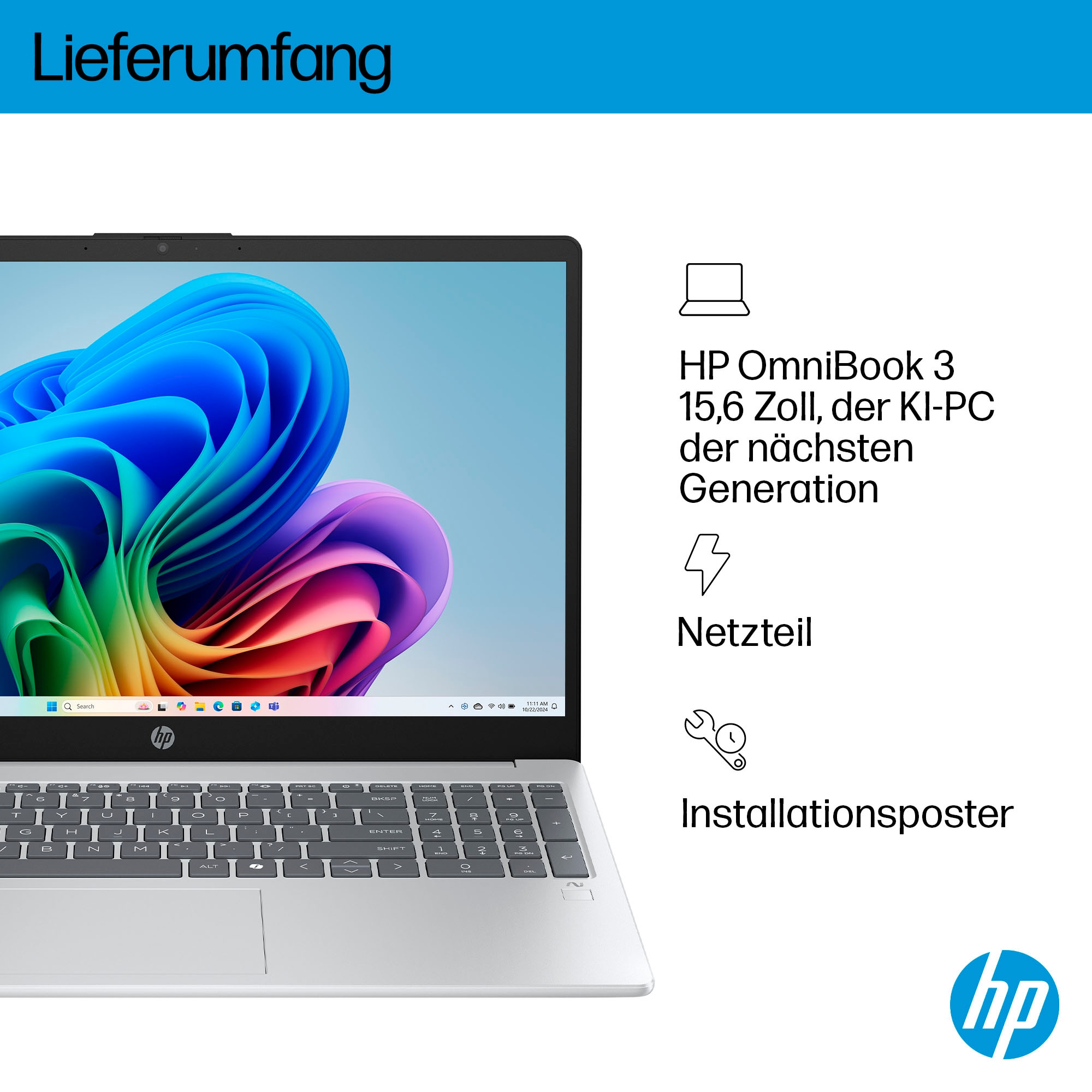 HP Notebook »OmniBook 3 NG AI« 39,62 cm / 15,6 AMD Ryzen™ AI 7 Radeon 860M 1.000 GB SSD