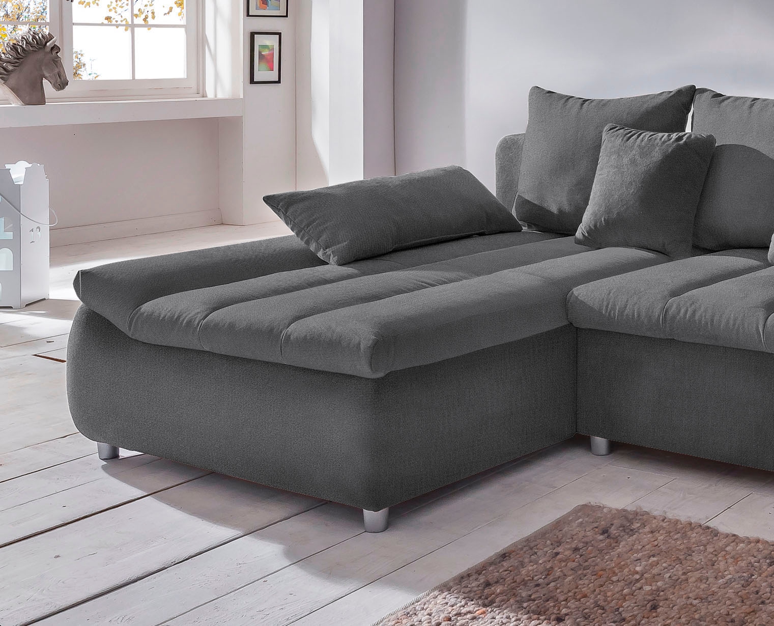 INOSIGN Ecksofa »Imola elegant und bequem, aktuelle Steppung im Sitz, L-Form«, wahlweise mit Bettfunktion