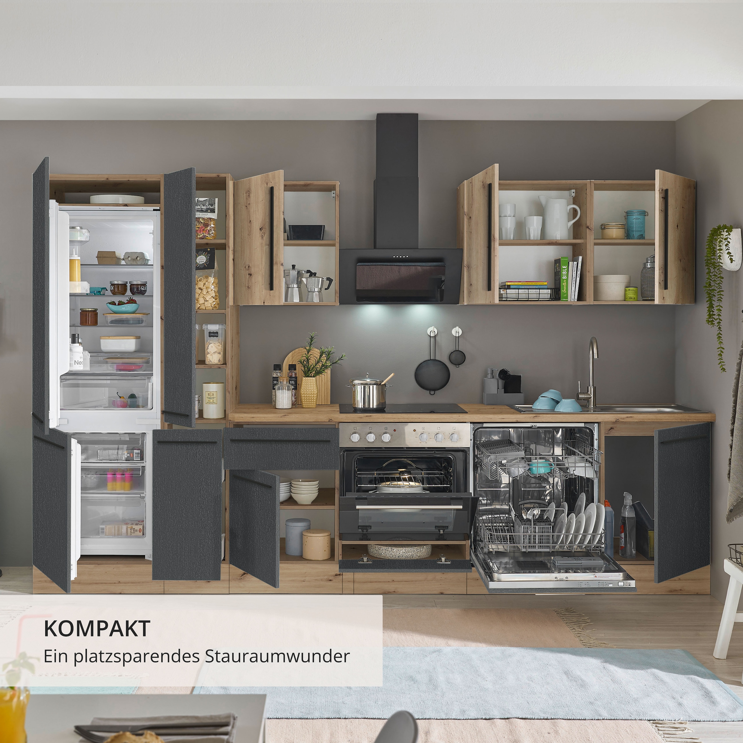 KOCHSTATION Küchenzeile »Florida« Breite 310 cm, wahlweise mit E-Geräten,Softclose für Türen/Schubkästen