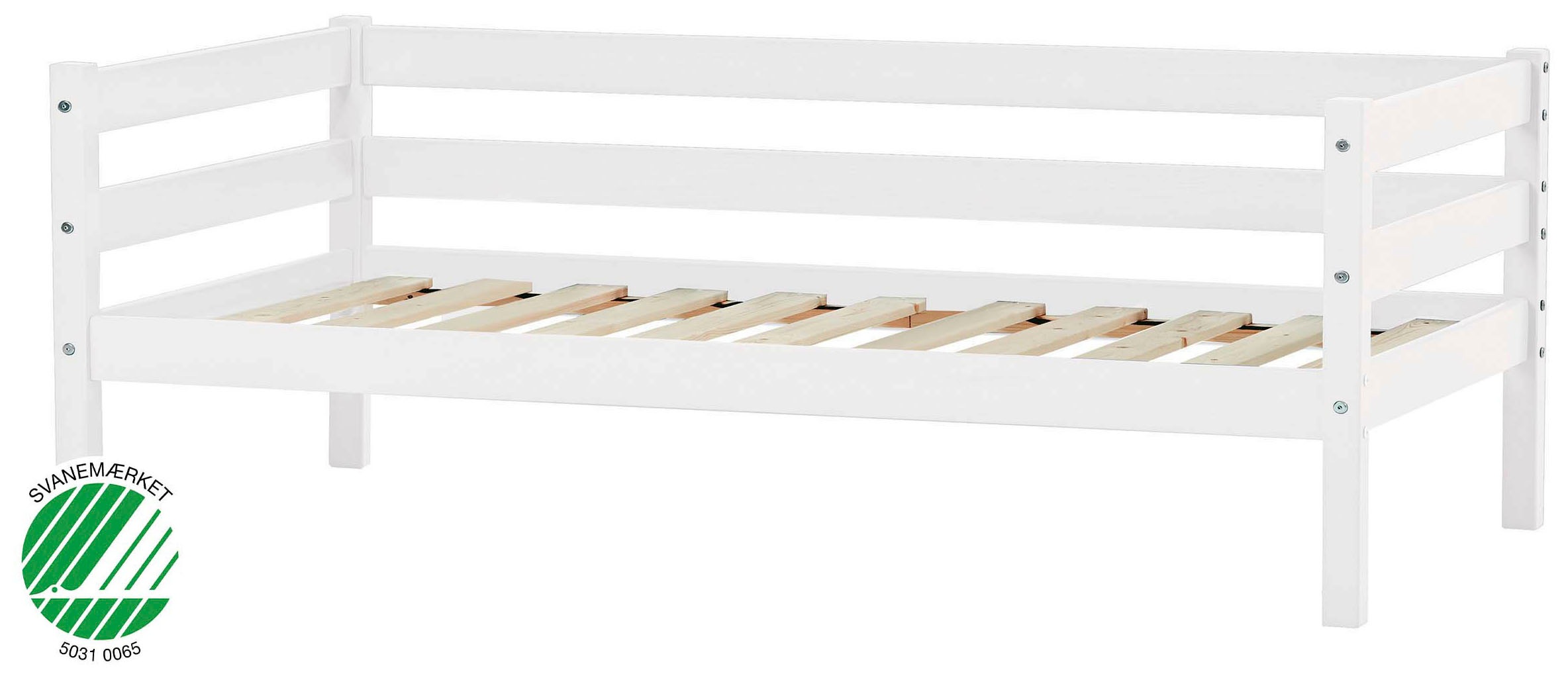 Einzelbett „ECO Comfort“, (Set), mit Rollrost in 8 Farben, wahlweise mit Matratze und Absturzsicherung, weiß ohne Matratze und Zubehör