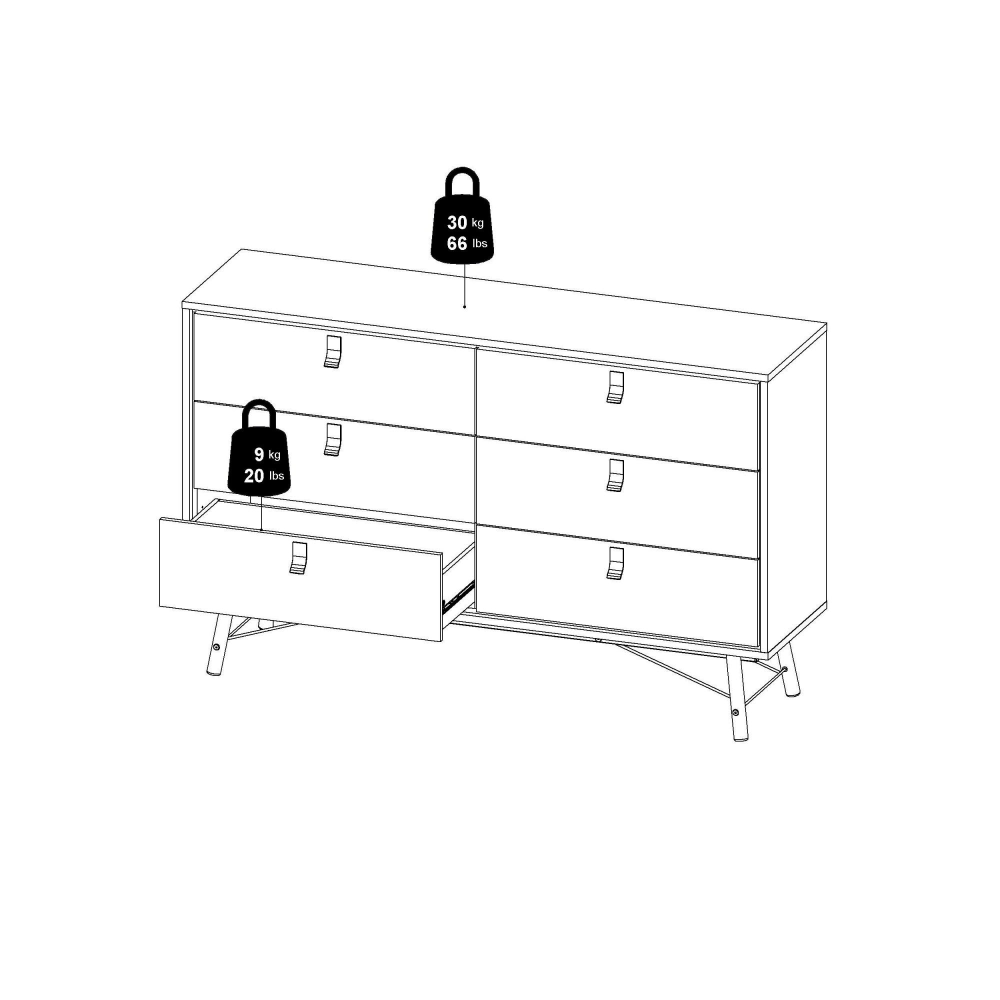 andas Kommode »Ry Aufbewahrung, Schubladenschrank, Stauraum,«, Sideboard mit 6 Schubladen, Breite 150 cm, Höhe 95 cm, Massivholzbeine