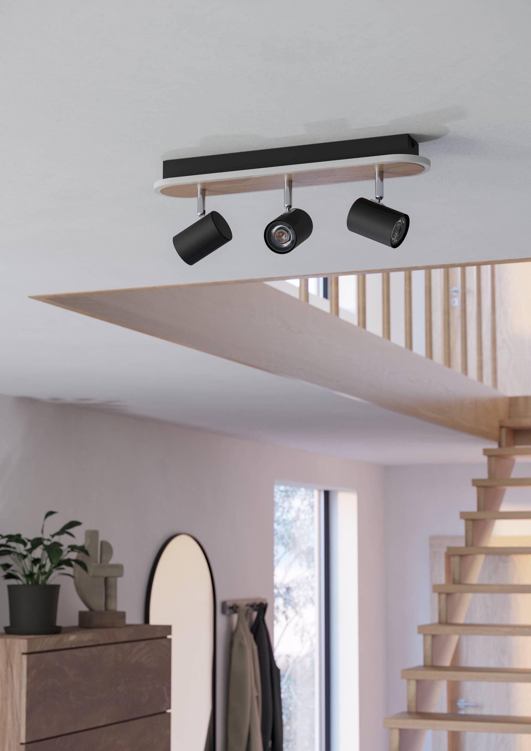 EGLO Deckenleuchte »Rimbocchi Deckenlampe, Metall und Holz-Optik, Spotbalken schwenkbar« LED-Modul 1 Stk. Warmweiß Spot - L46 x B10 x H15 cm - schwarz, braun - 20W inkl.