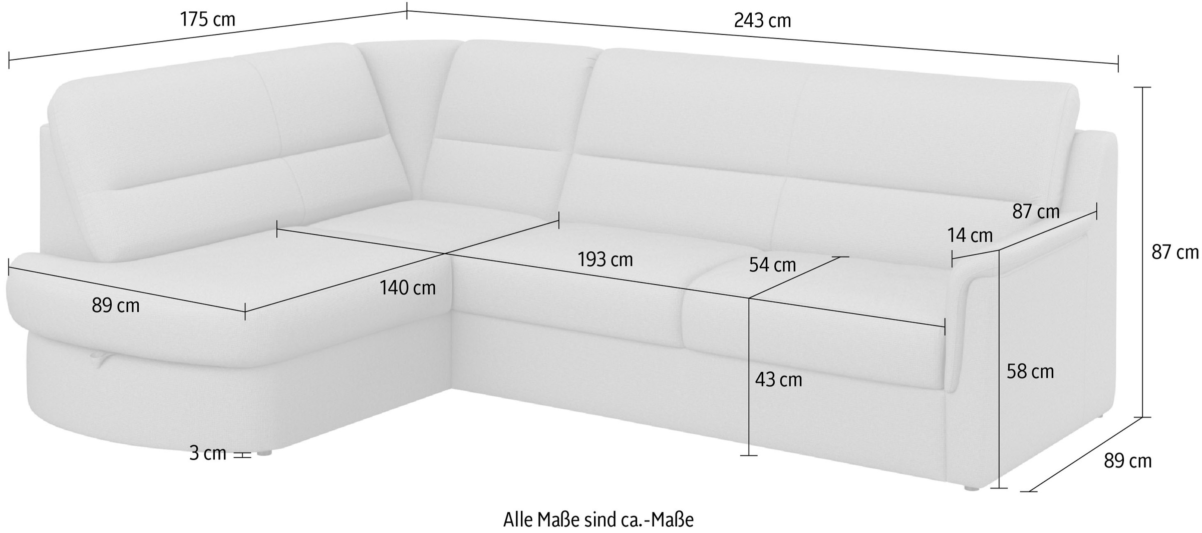 sit&more Ecksofa »Panini L-Form«, wahlweise mit Bettfunktion und Bettkasten