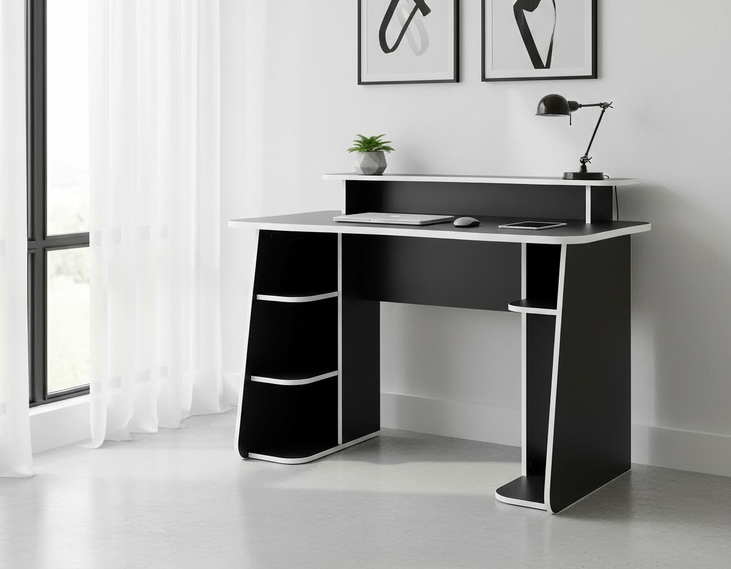 INOSIGN Gamingtisch »GAME, Computertisch, Schreibtisch, Towerfach, Monitoraufsatz,« ergonomisch geschwungene Tischplatte, Breite 120 oder 150 cm