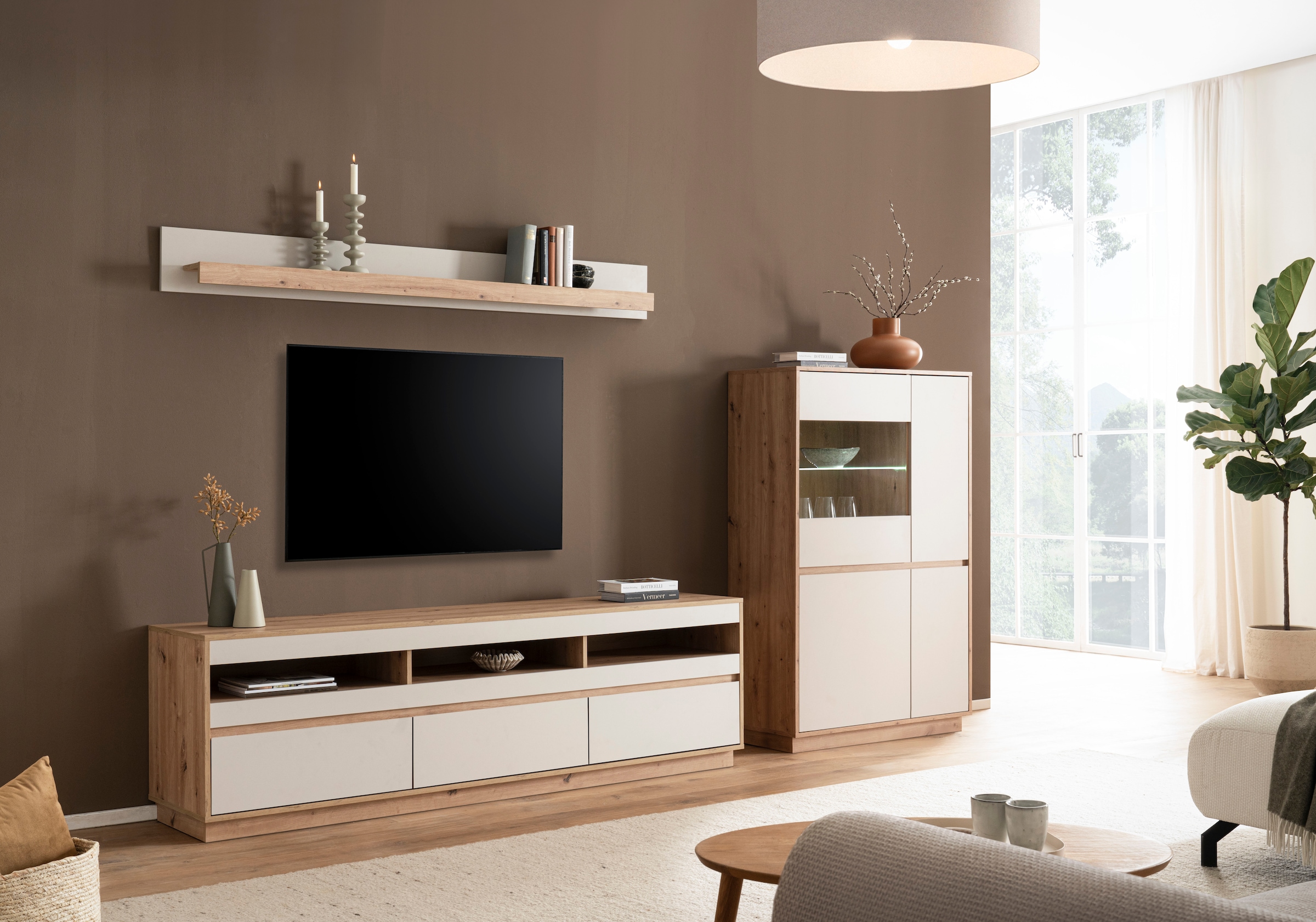 Home affaire Wohnwand »Sonora, moderne Anbauwand, Komplettset in Kaschmir/Eiche« Komplett-Set, 3 Stk. tlg.