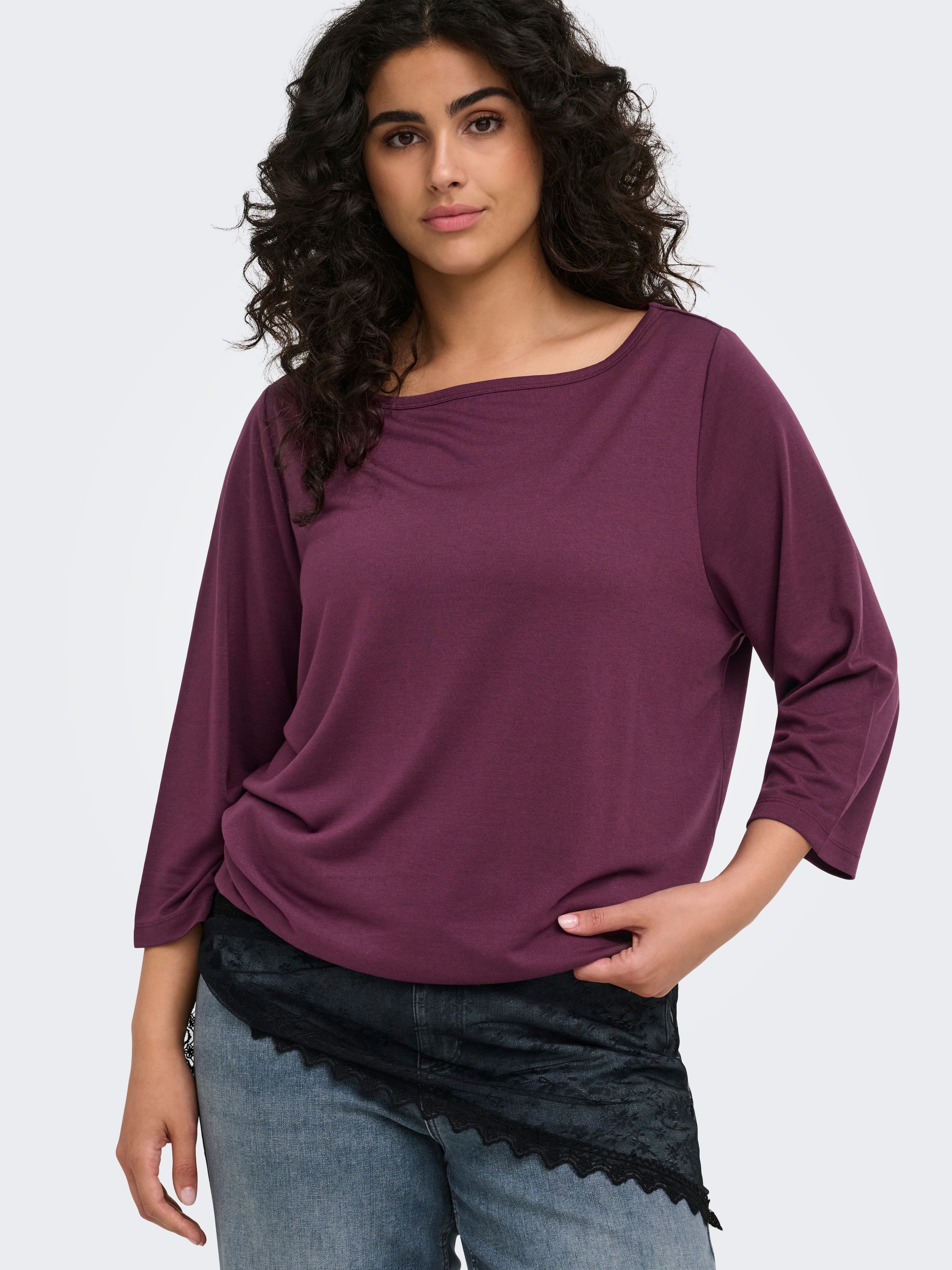 ONLY CARMAKOMA 3/4-Arm-Shirt »CARCARLINNE 3/4 BOATNECK TOP JRS« Materialmix, normal geschnitten
