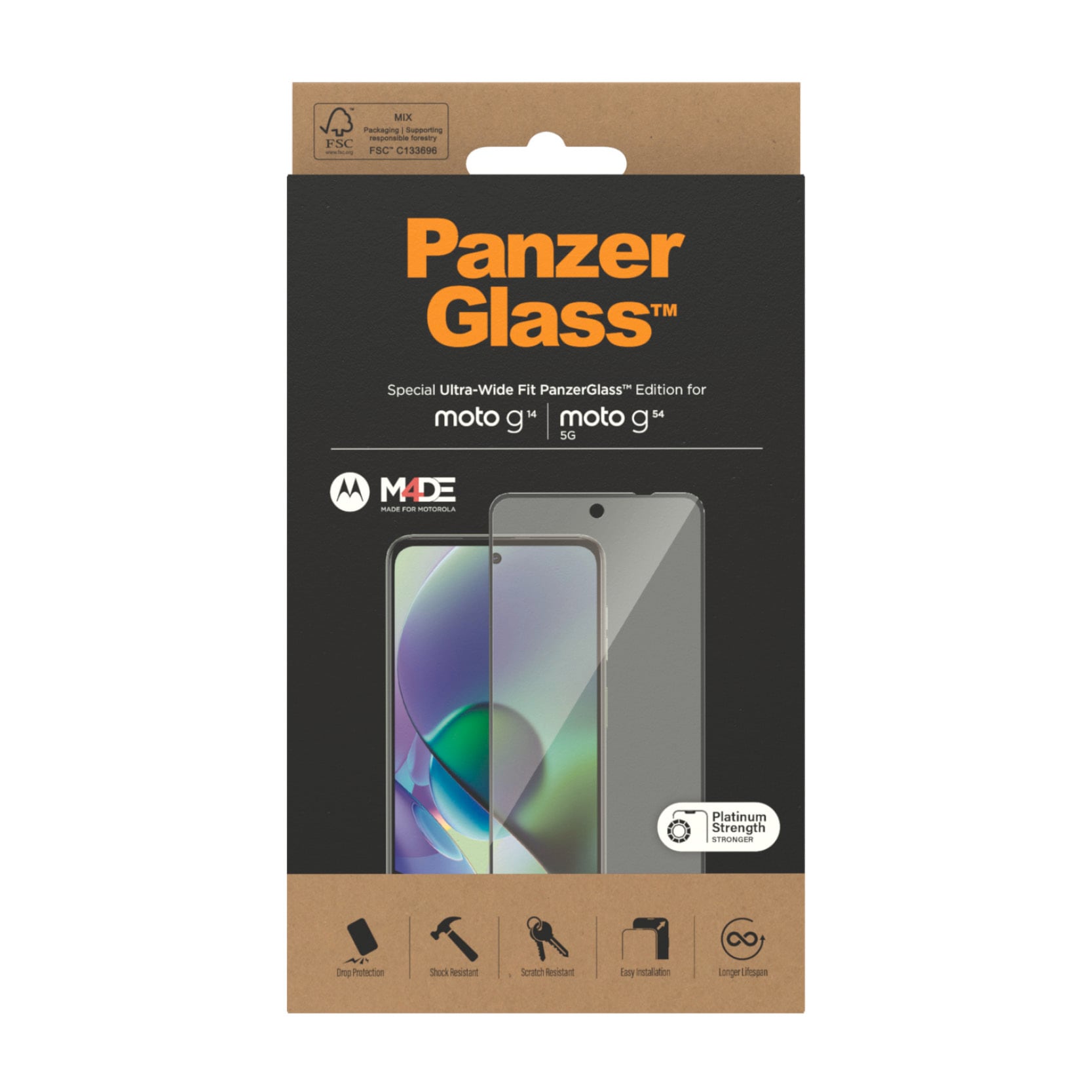 PanzerGlass Displayschutzglas »Ultra-Wide Fit Screen Protector«, für Motorola G14-Motorola G54 5G, Displayschutzfolie, Schutzfolie, Bildschirmschutz, kratz- & stoßfest