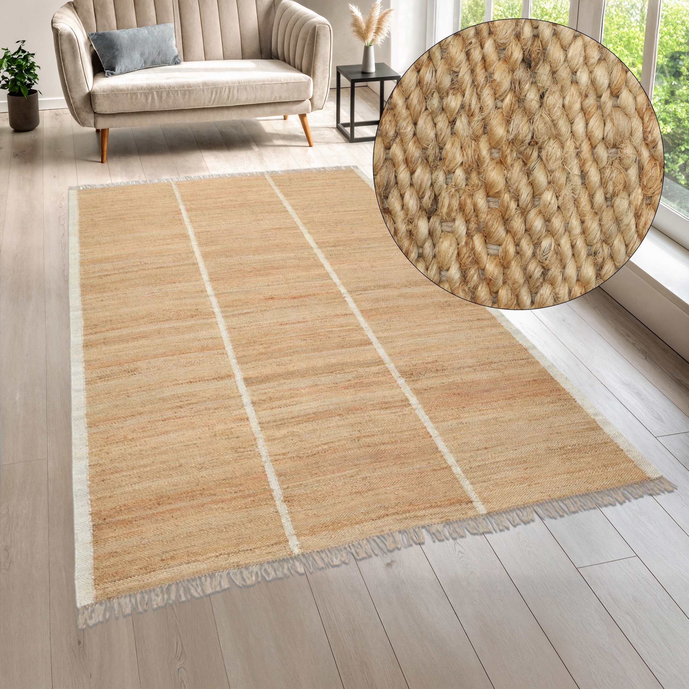 LeGer Home by Lena Gercke Teppich »Lenia, handgewebt, Jute« rechteckig 10 mm Höhe mit Fransen, Teppich, Wohnzimmer, Schlafzimmer, Esszimmer