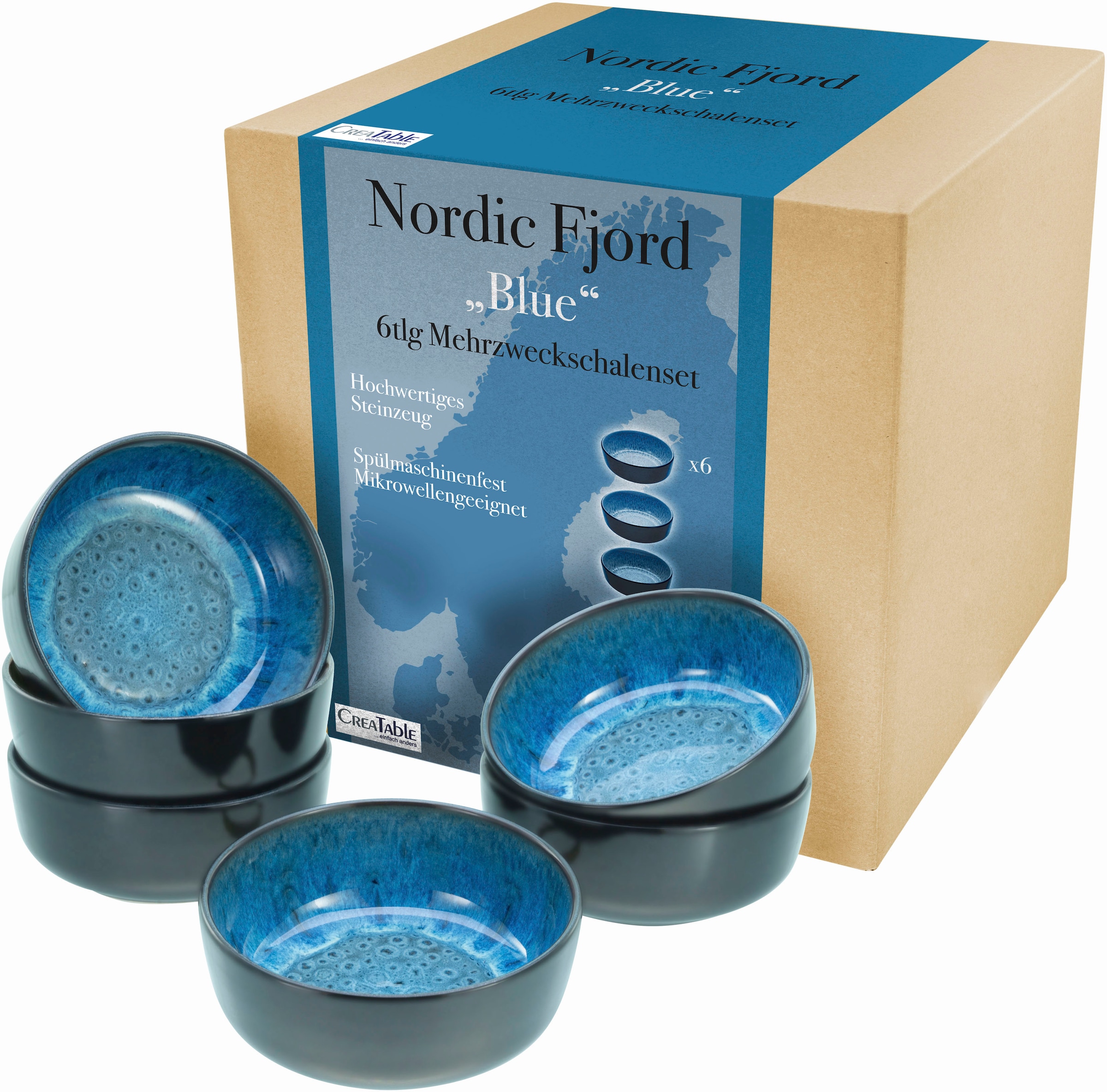 CreaTable Müslischale »Nordic Fjord«, 6 tlg., aus Steinzeug, Salatschale,  Snackschale, Ø 15,5 cm, 960 ml online bei