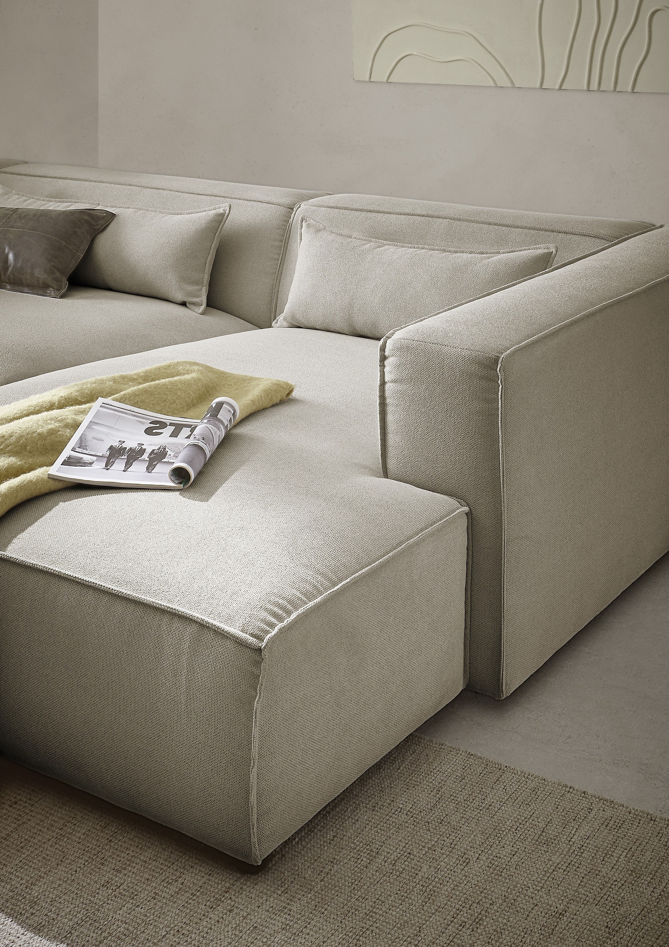 LeGer Home by Lena Gercke Ecksofa »PIARA XXL, Big-Sofa, Cord, Leinenoptik o. Strukturstoff, L-Form«, wahlweise Ottomane rechts/links, Kedernaht, extra tiefe Sitzfläche