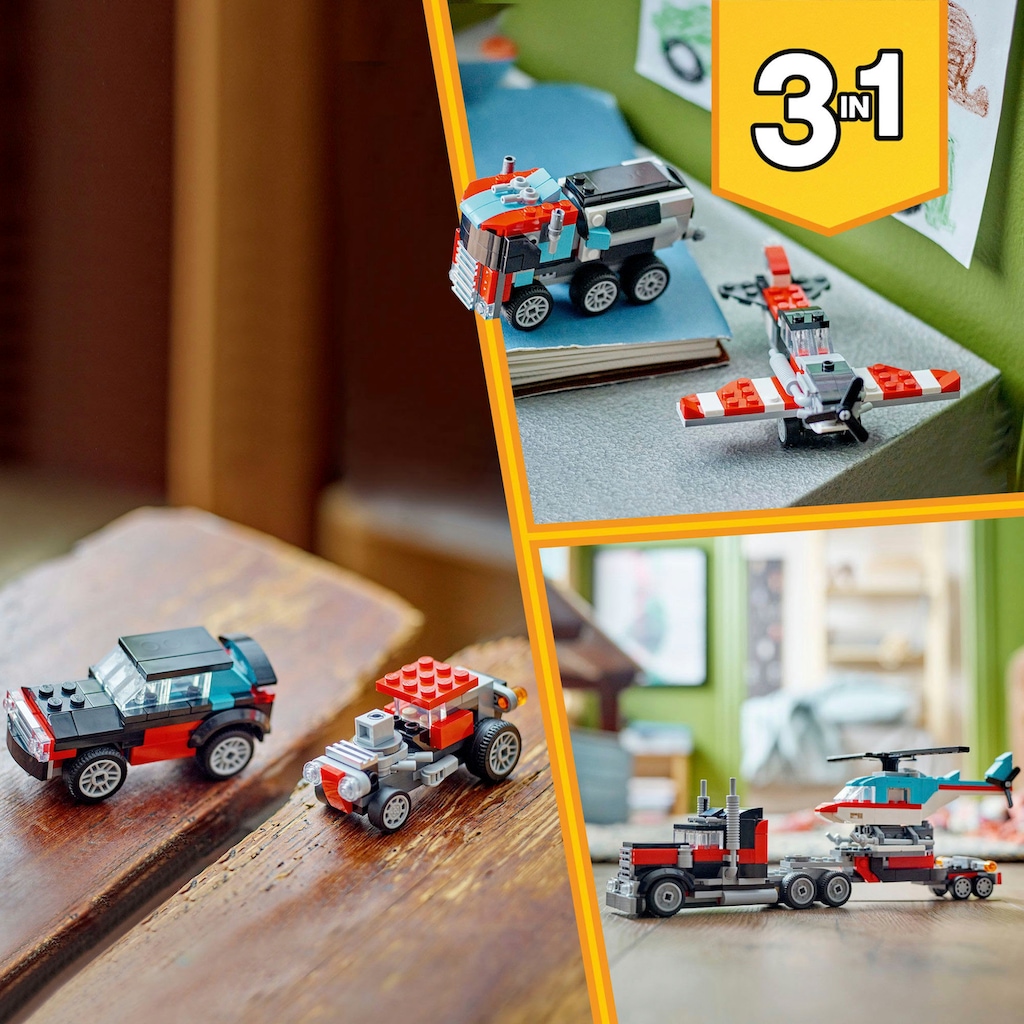 LEGO® Konstruktionsspielsteine »Tieflader mit Hubschrauber (31146), LEGO Creator 3in1«, (270 St.), Made in Europe