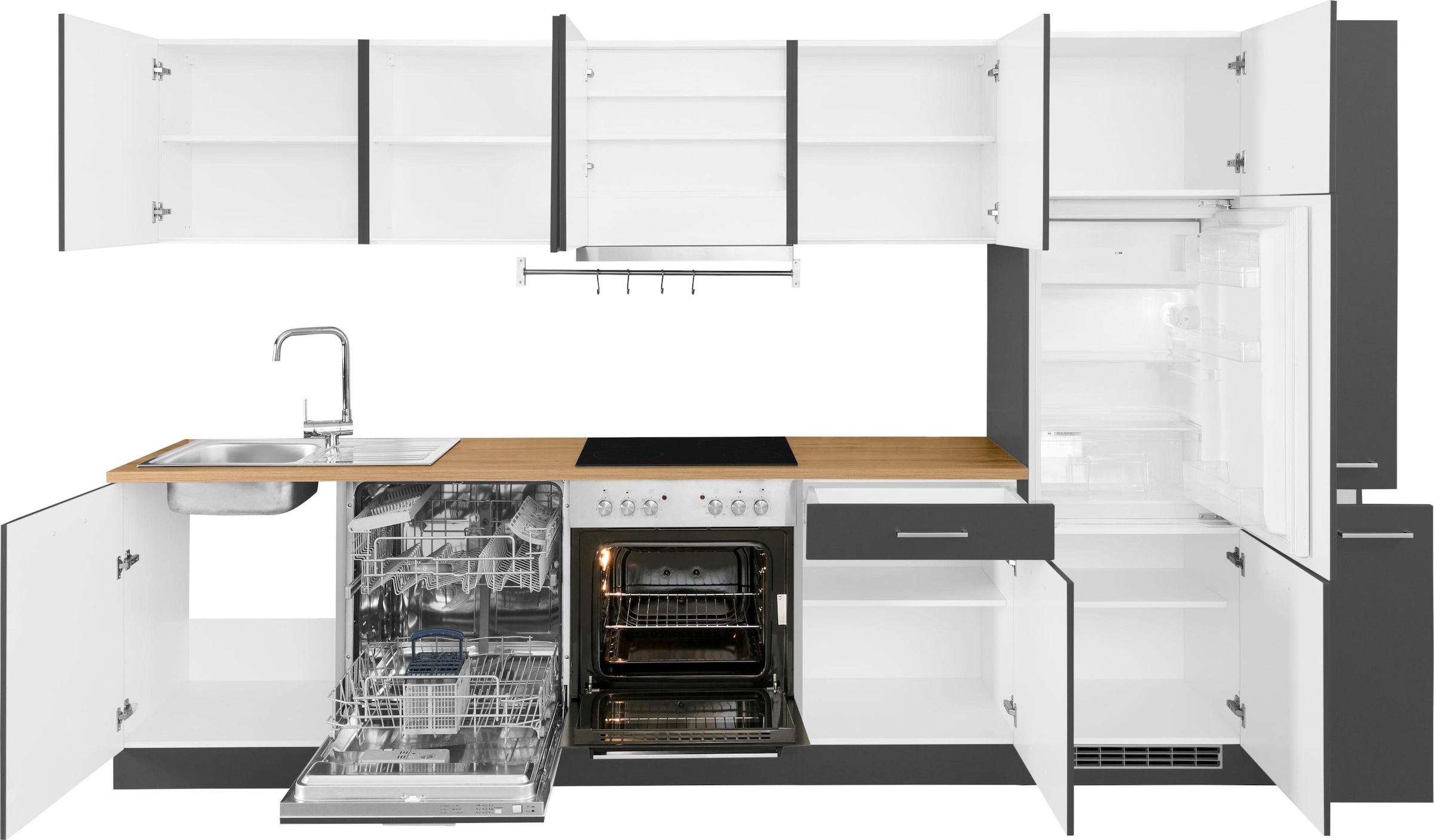 KOCHSTATION Küchenzeile »KS-Kehl«, mit E-Geräten, Breite 330 cm, inkl. Kühlschrank und Geschirrspüler