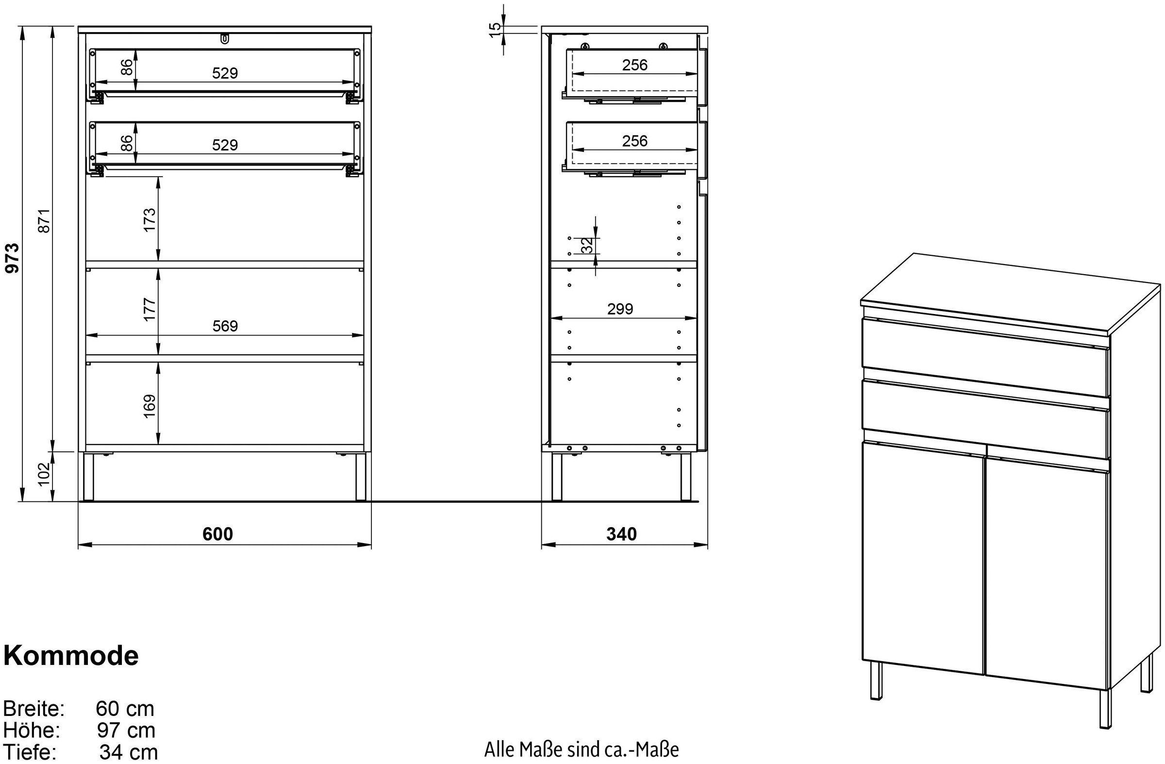 GERMANIA Badmöbel-Set »Torrance«, (5 St.), Unterschrank, Spiegel, Beleuchtung, Schrank, Kommode und Hochschrank