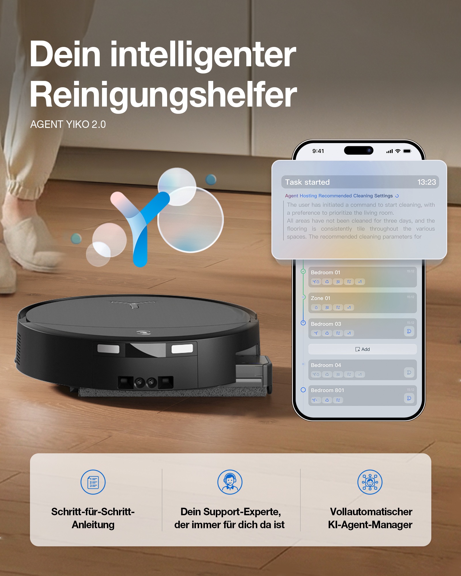 ECOVACS Nass-Trocken-Saugroboter »DEEBOT X11S OmniCyclone Care Kit, All-in-One Station (beutellos)« 30.000 Pa + 16 L/s (Luftstrom), 27cm Wischrolle, Care Kit