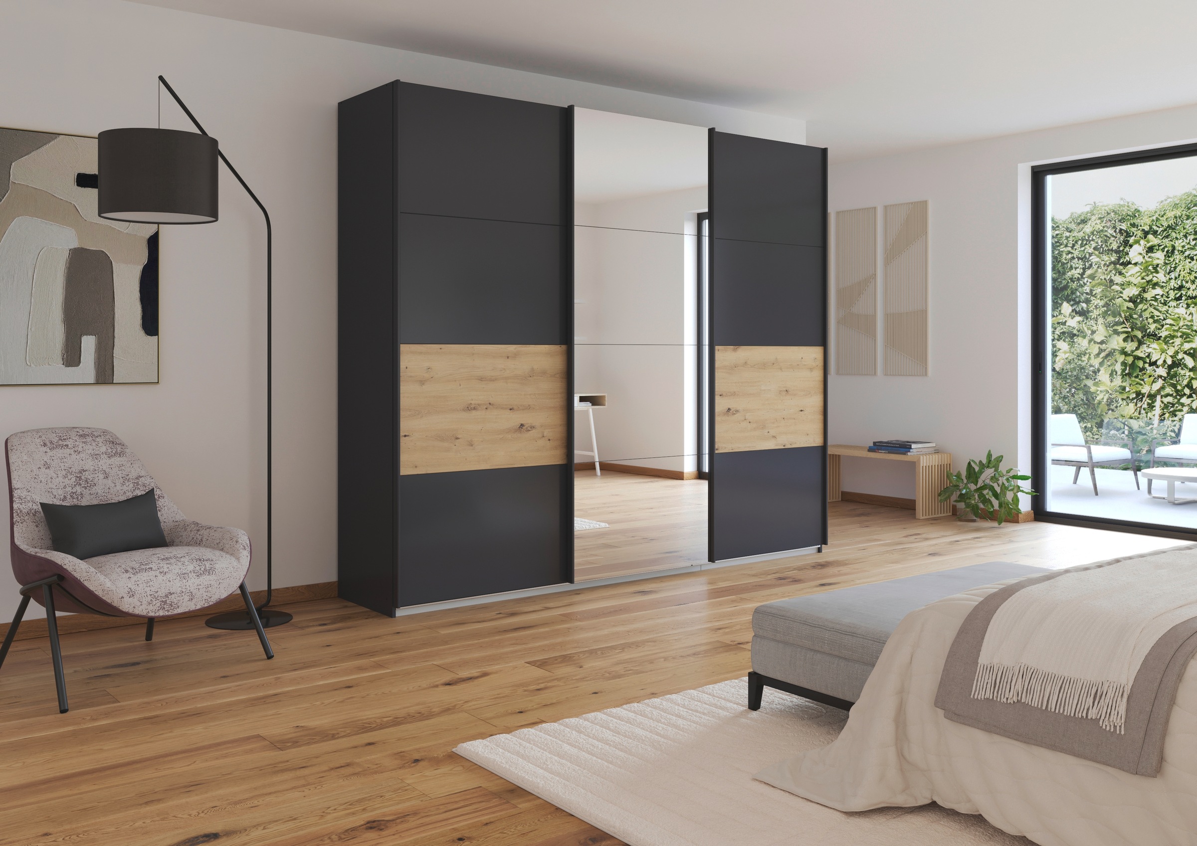 rauch Schwebetürenschrank »Schwebetürenschrank Kleiderschrank Schrank Garderobe CORTONA«, inkl. Inneneinteilung, 2 Stoffboxen und zusätzlichen Einlegeböden