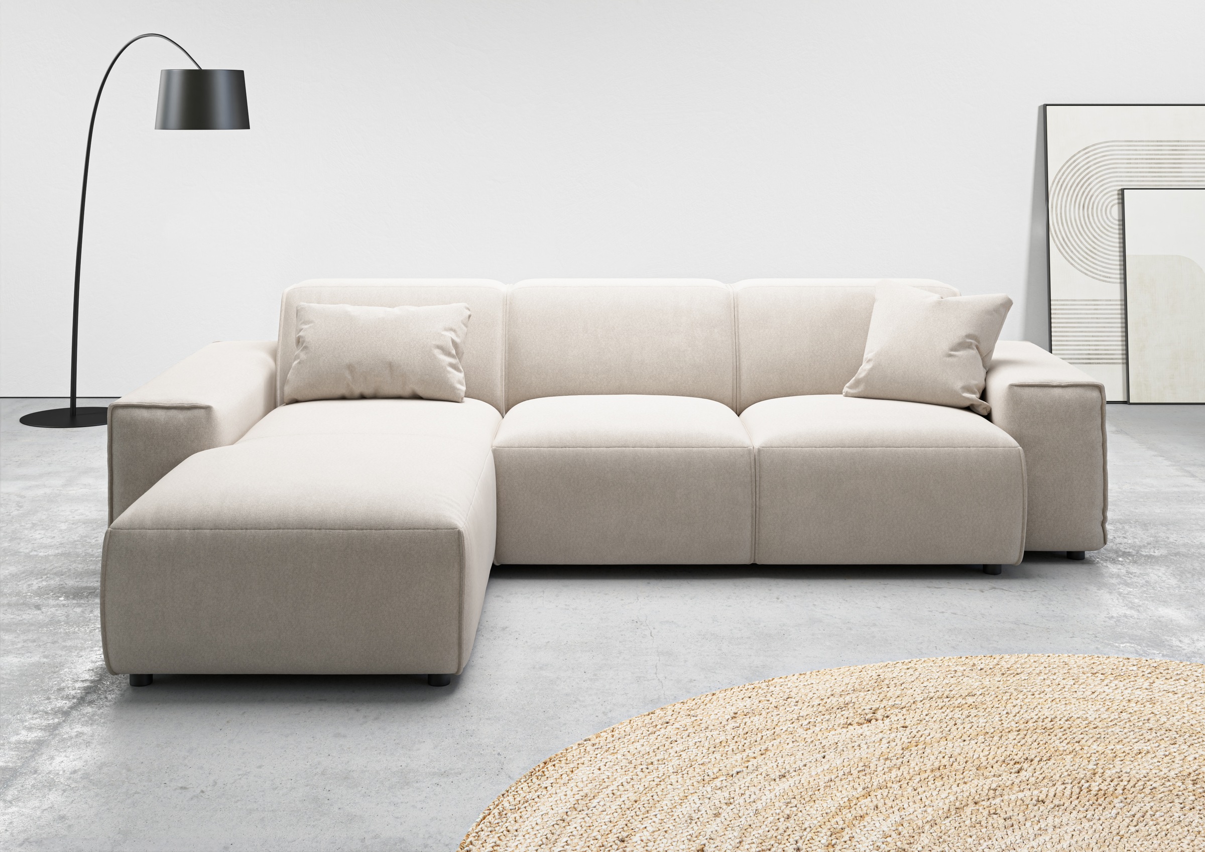 andas Ecksofa »Glimminge L-Form auch in Breitcord, Feincord + Easy care-Bezug,«, Breite 264, Zierkissen