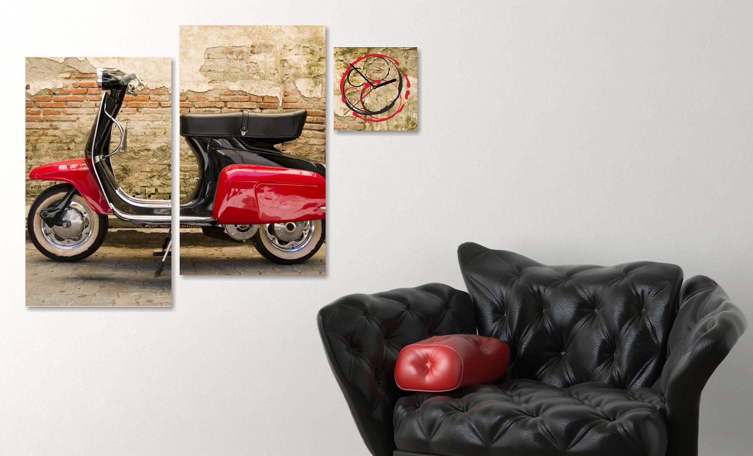 Conni Oberkircher´s Bild mit Uhr, dekorativer Vespa«, Roller, Oldtimer, kaufen - (Set, Raten »Vintage Motorcycle Motorrad, Fahrzeuge, 3), Vintage (Set auf