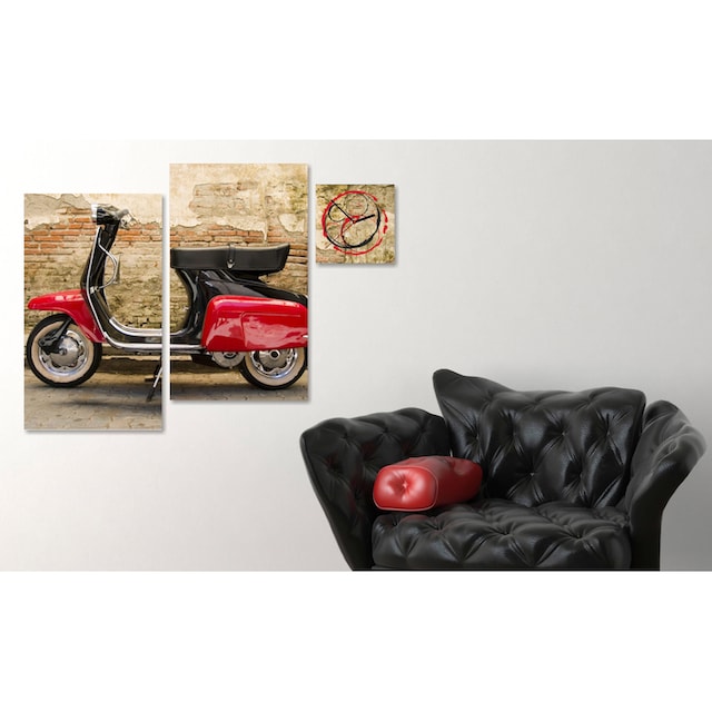 Conni Oberkircher´s Bild »Vintage Motorcycle - Vespa«, Fahrzeuge, (Set,  (Set 3), mit dekorativer Uhr, Roller, Motorrad, Oldtimer, Vintage auf Raten  kaufen