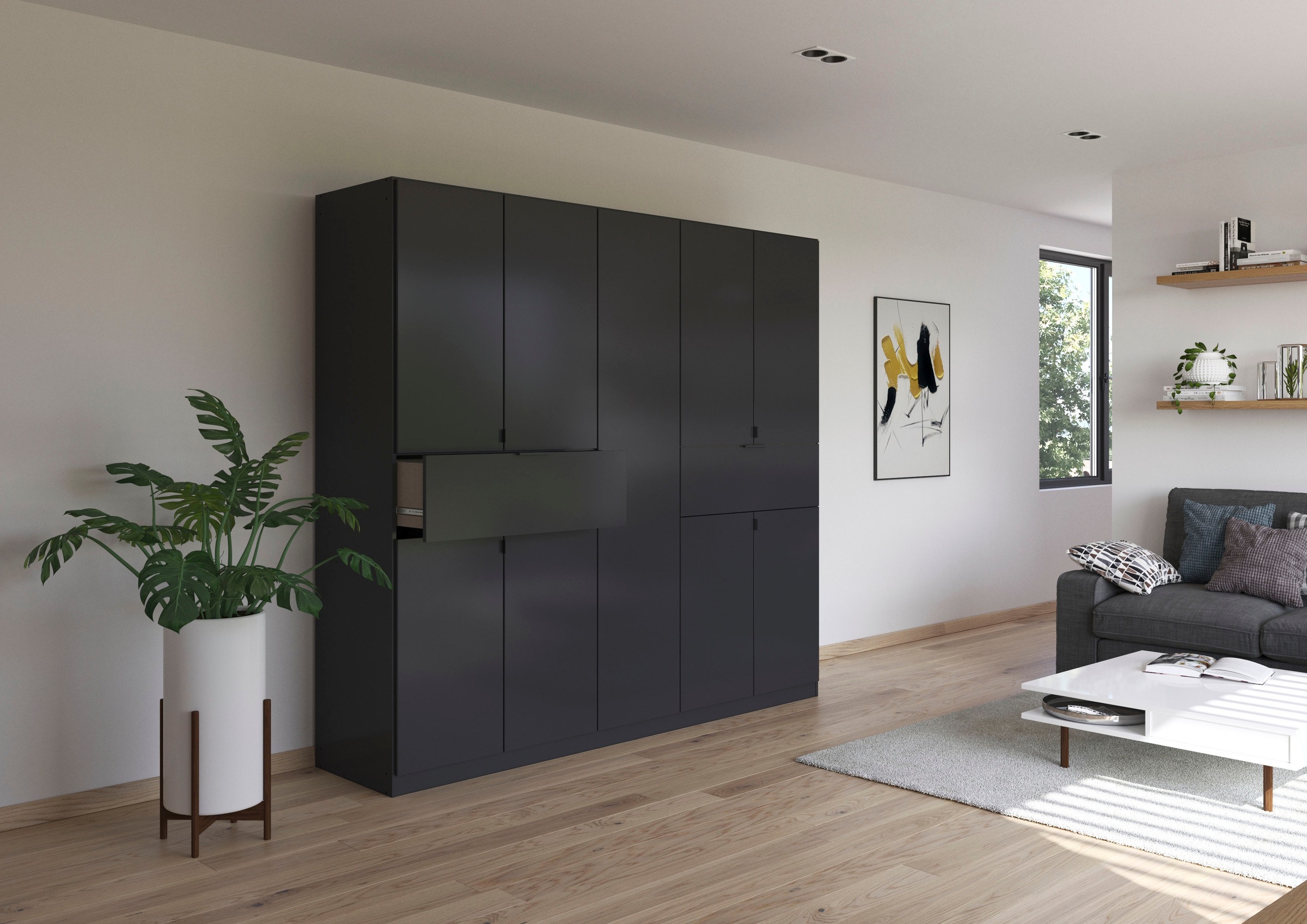 rauch Drehtürenschrank »Kleiderschrank Schrank Garderobe Wäscheschrank TICAO«, (Schubladen in der Höhe variabel positionierbar), mit 2 geräumigen Schubladen, viel Stauraum MADE IN GERMANY