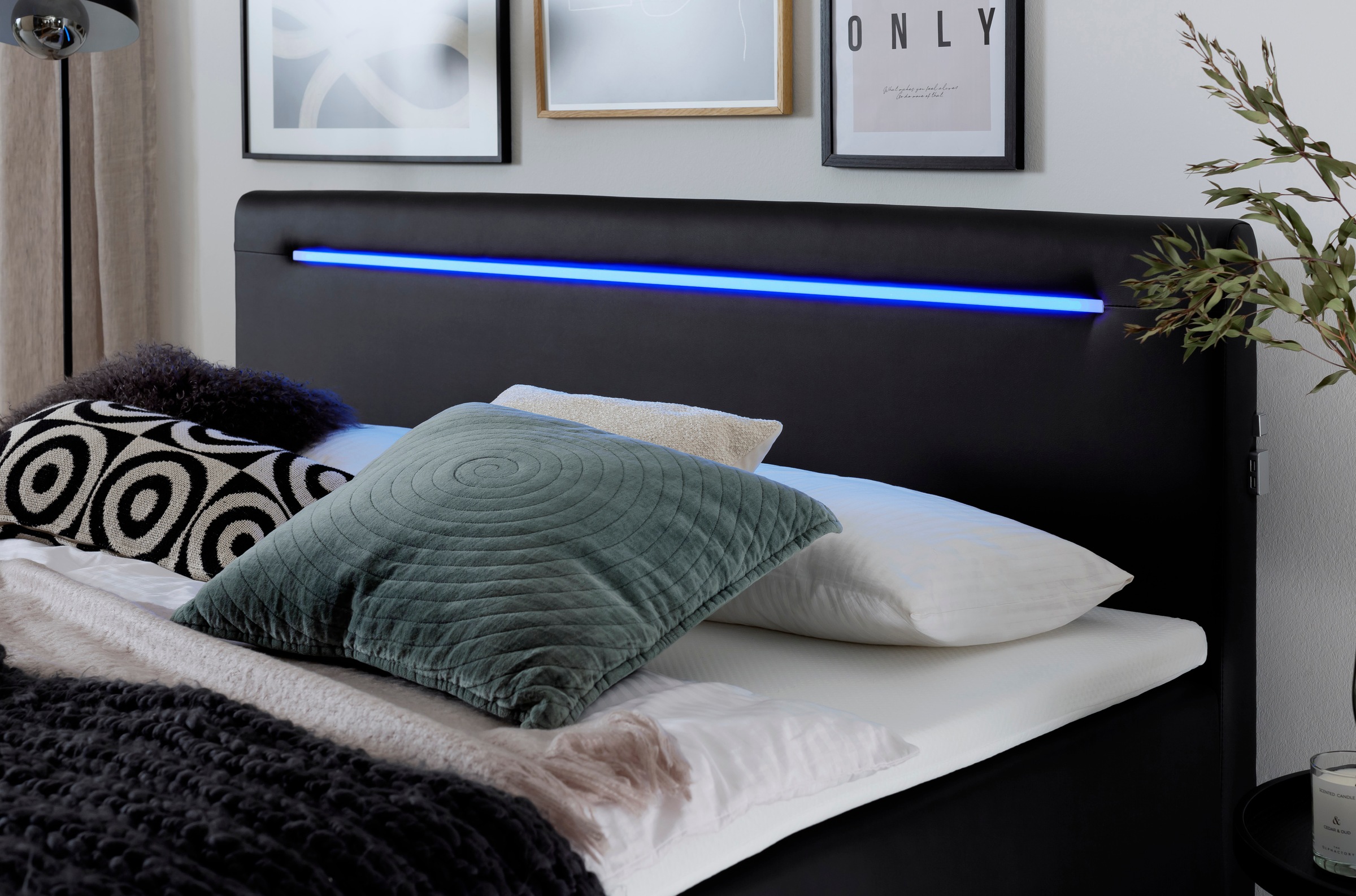 meise.möbel Boxspringbett »Las Vegas«, Füße und Kopfteil mit LED-Beleuchtung, mit Bettkasten und Topper