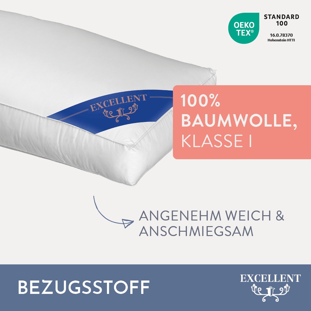 Excellent 3-Kammer-Kopfkissen »Florenz«, Füllung: 60% Daunen, 40% Federn (Außenkammern), Bezug: 100% Baumwolle, (1 St.), hergestellt in Deutschland, allergikerfreundlich